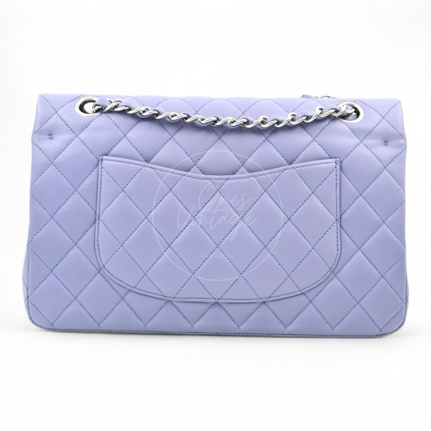 [Pre-owed] Chanel Classic Flap CF25 Lambskin Purple Double Flap Series 15 Bag