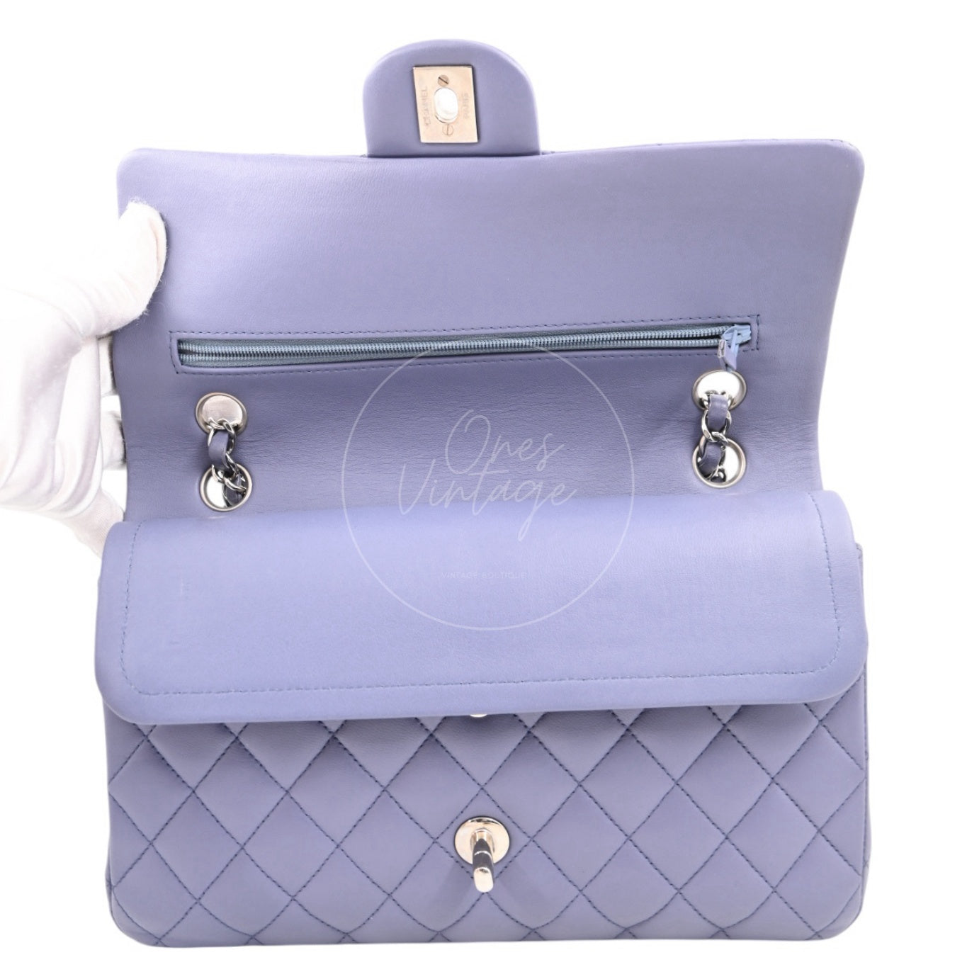 [Pre-owed] Chanel Classic Flap CF25 Lambskin Purple Double Flap Series 15 Bag