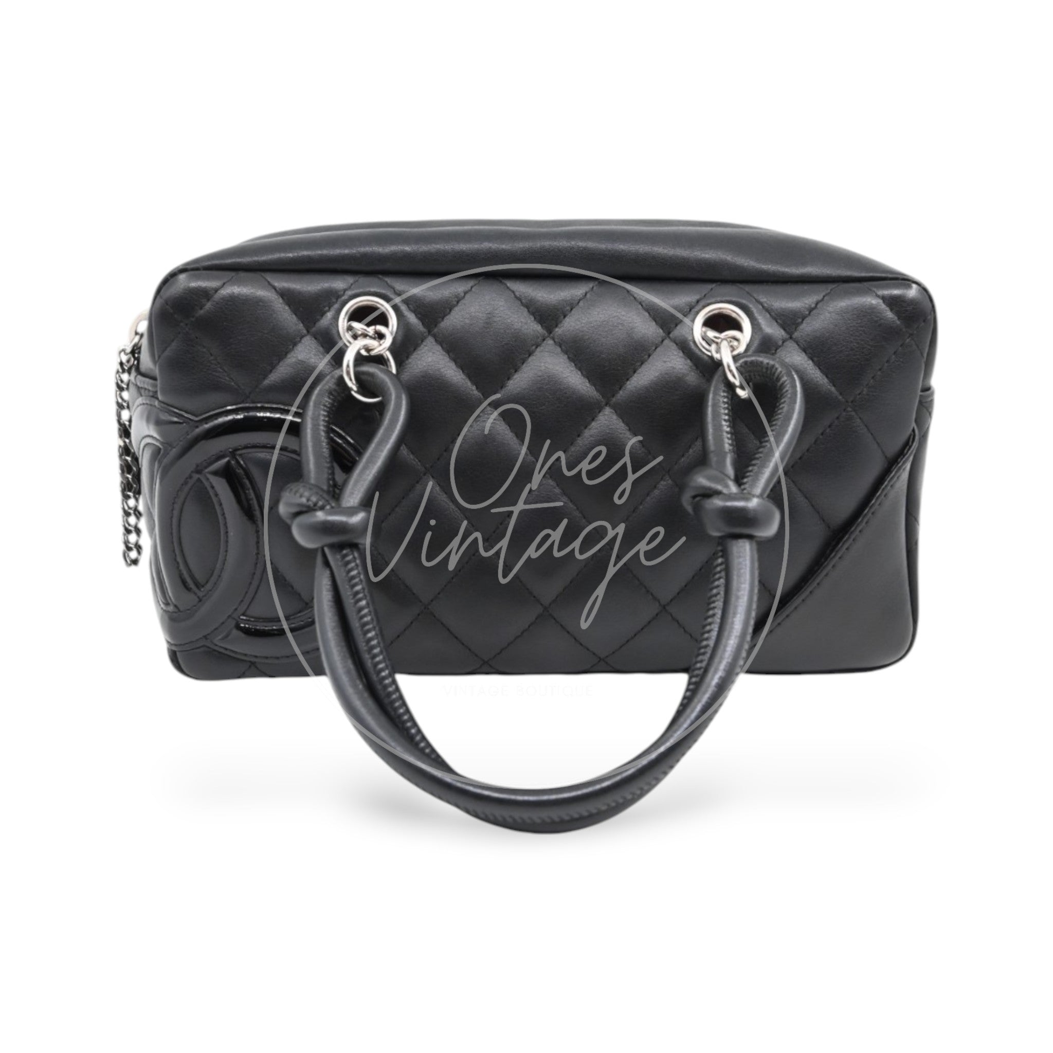 [Pre-owned] Chanel Cambon Ligne Bowler Bag Black Lambskin Leather