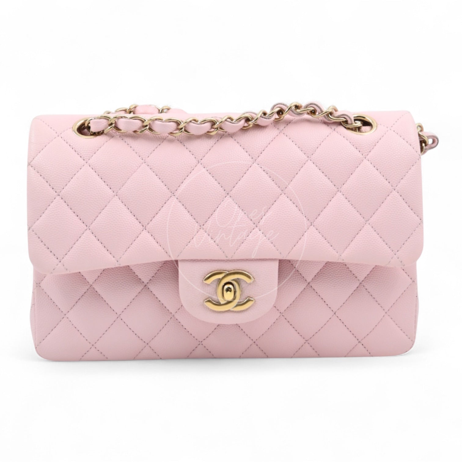 [Pre-owned] Chanel Caviar 22A Pink Small Classic Double Flap Bag 23