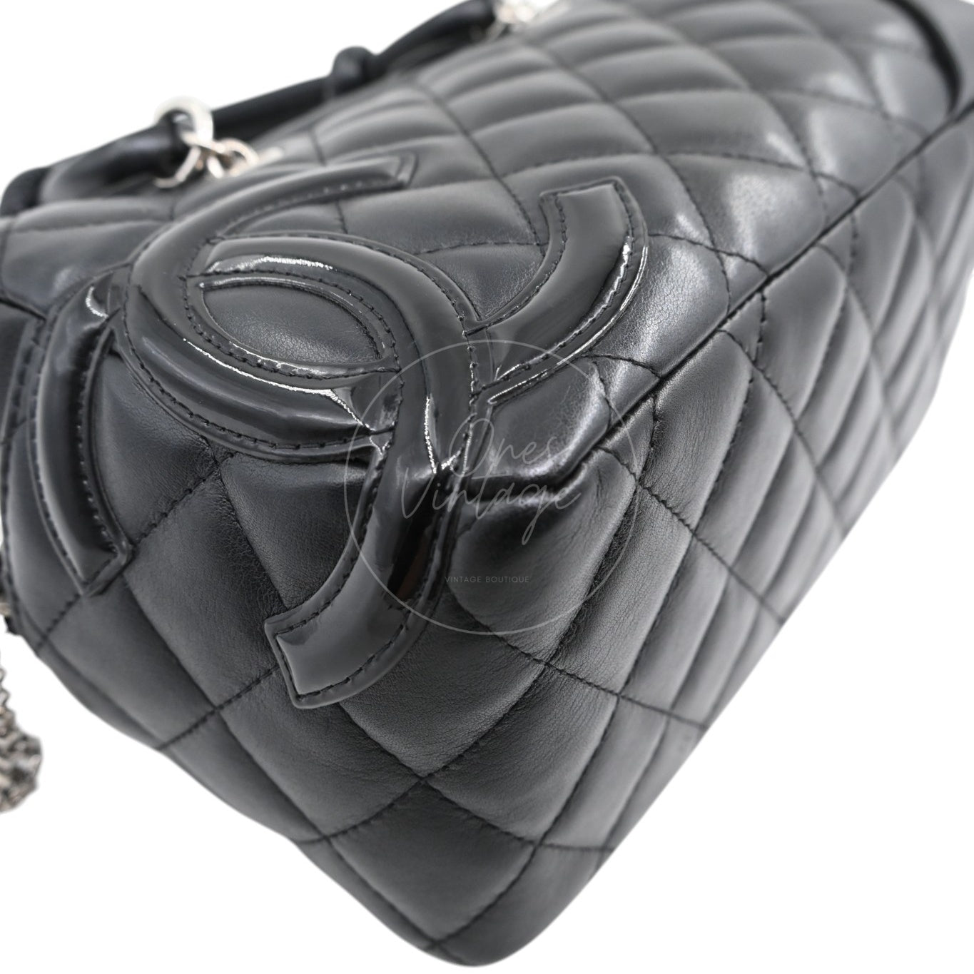 [Pre-owned] Chanel Cambon Ligne Bowler Bag Black Lambskin Leather