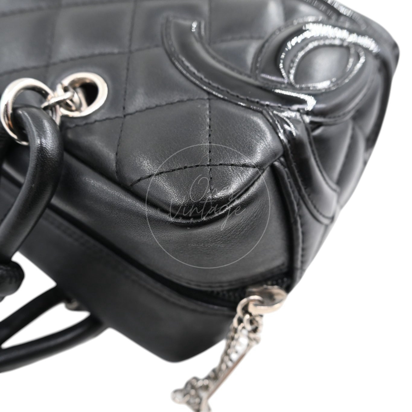 [Pre-owned] Chanel Cambon Ligne Bowler Bag Black Lambskin Leather
