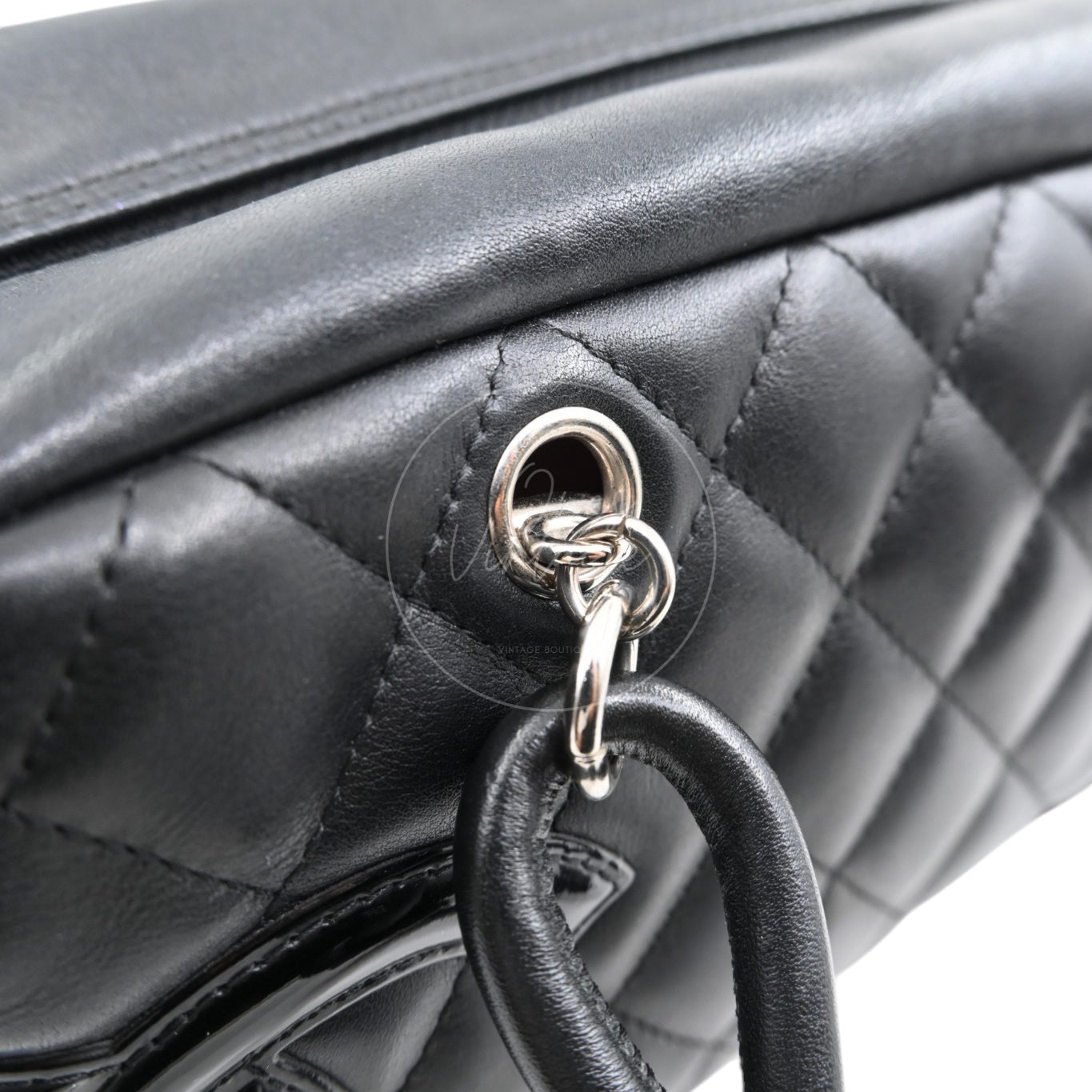 [Pre-owned] Chanel Cambon Ligne Bowler Bag Black Lambskin Leather