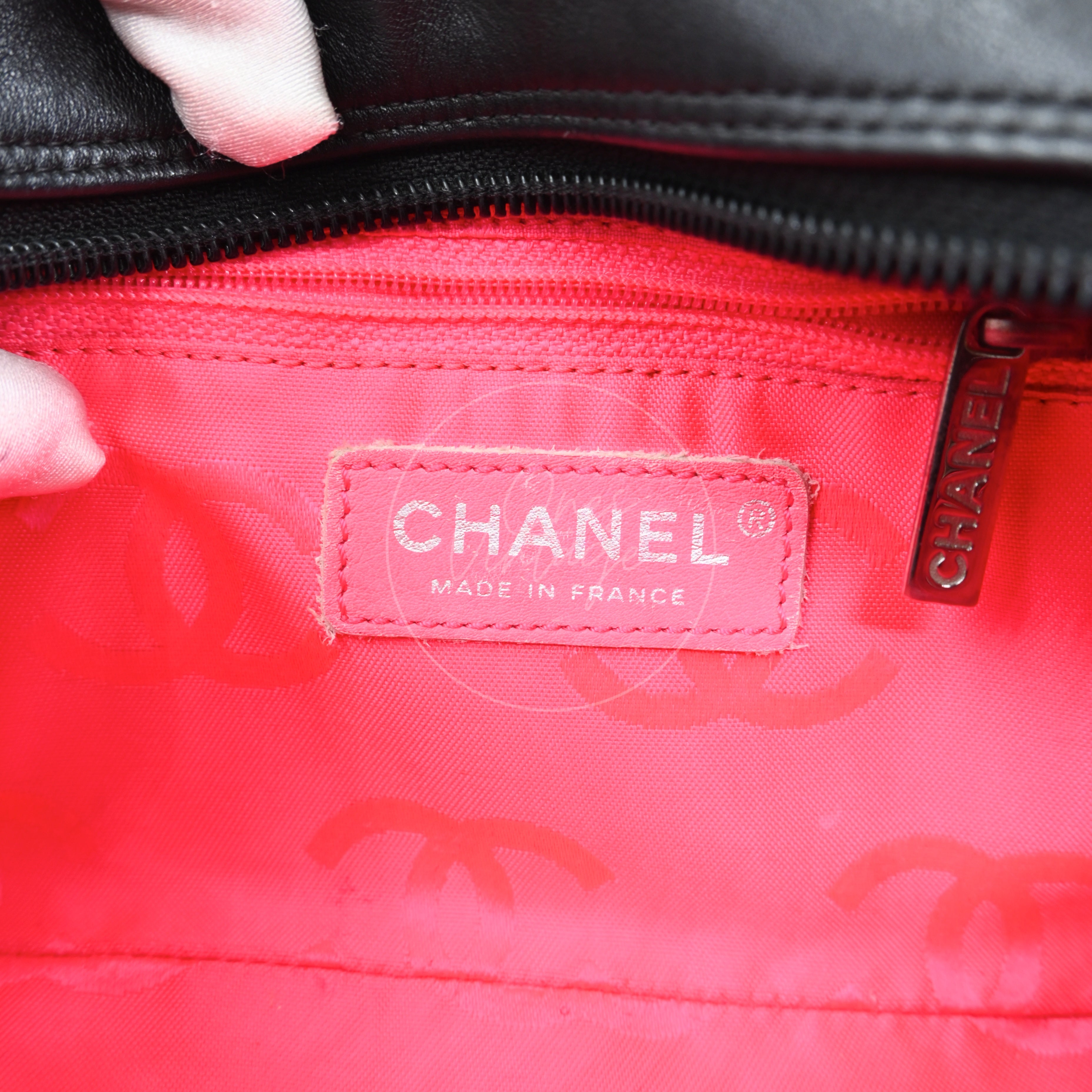 [Pre-owned] Chanel Cambon Ligne Bowler Bag Black Lambskin Leather