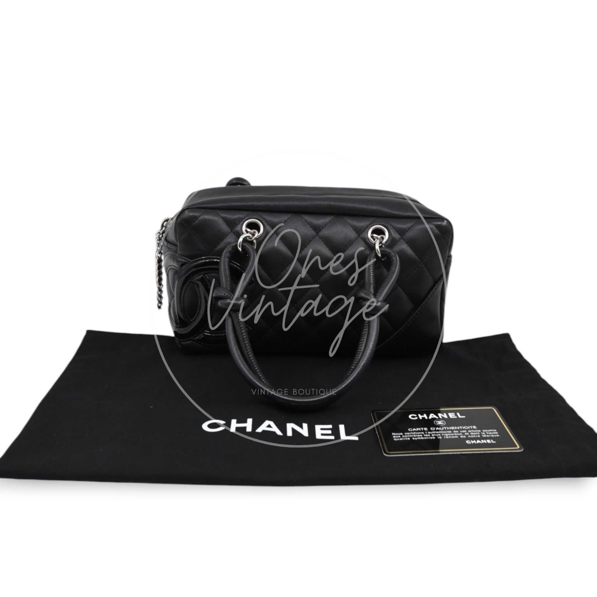 [Pre-owned] Chanel Cambon Ligne Bowler Bag Black Lambskin Leather