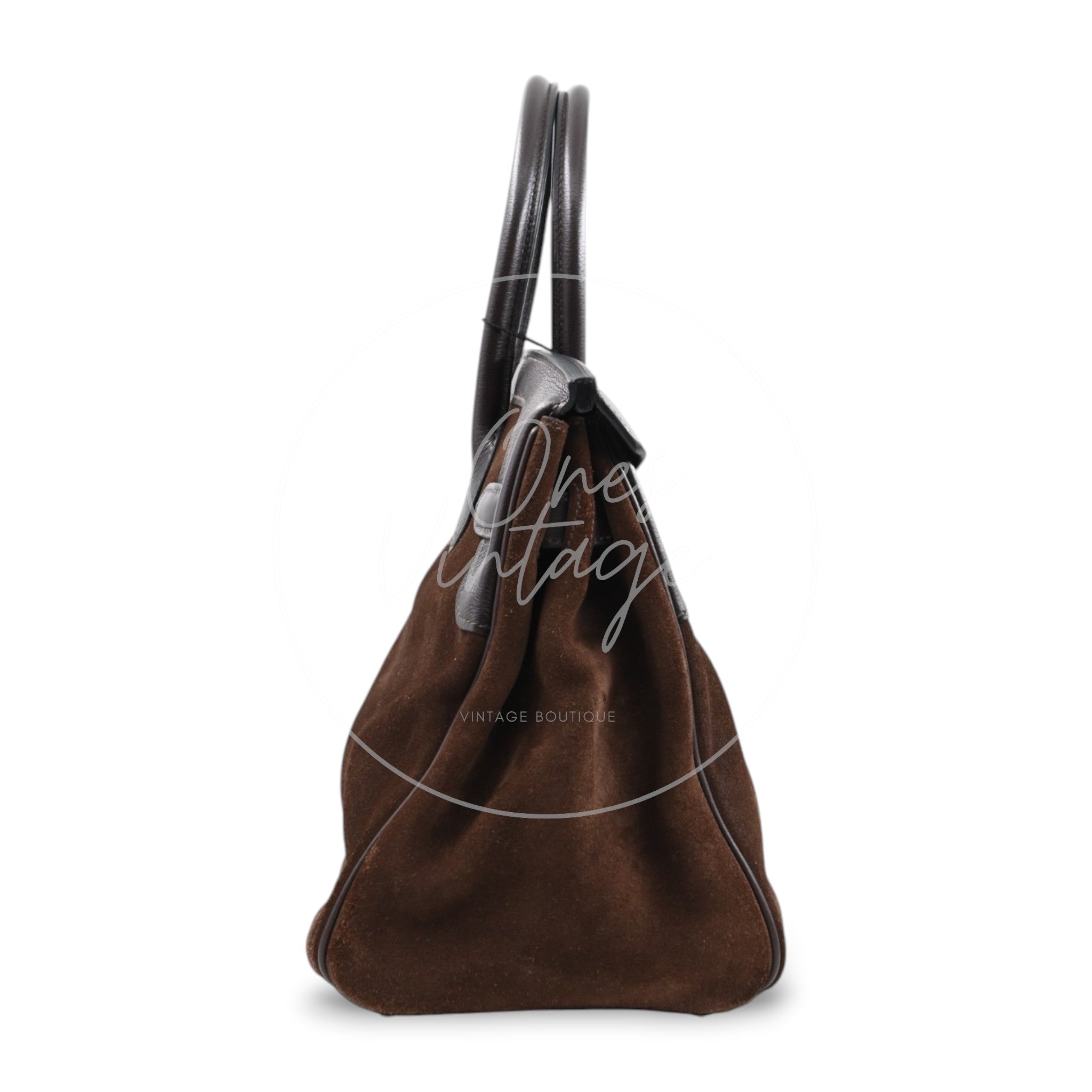 Herme Birkin 30 Grizzly Suede HandBag GHW Brown Square P