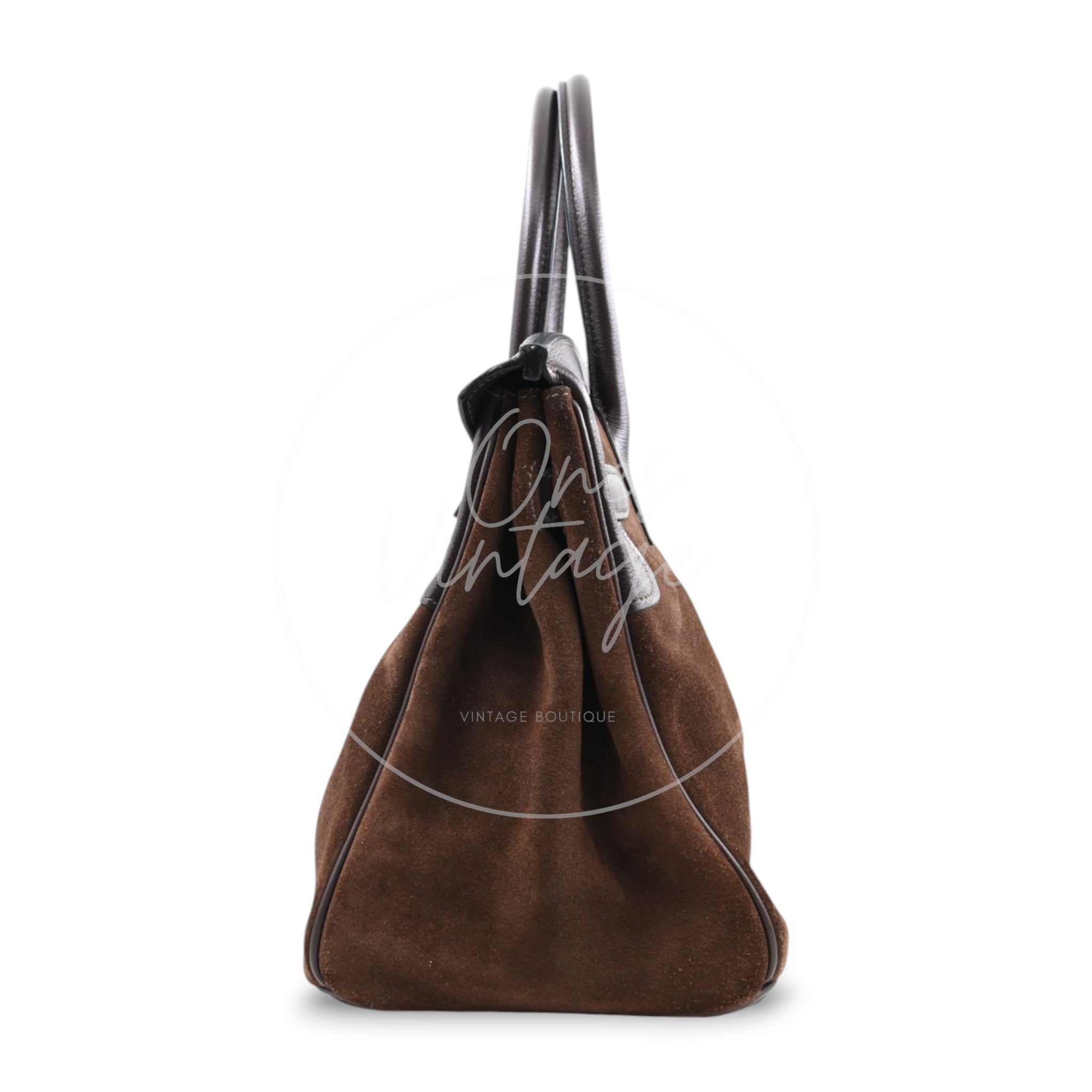 Herme Birkin 30 Grizzly Suede HandBag GHW Brown Square P