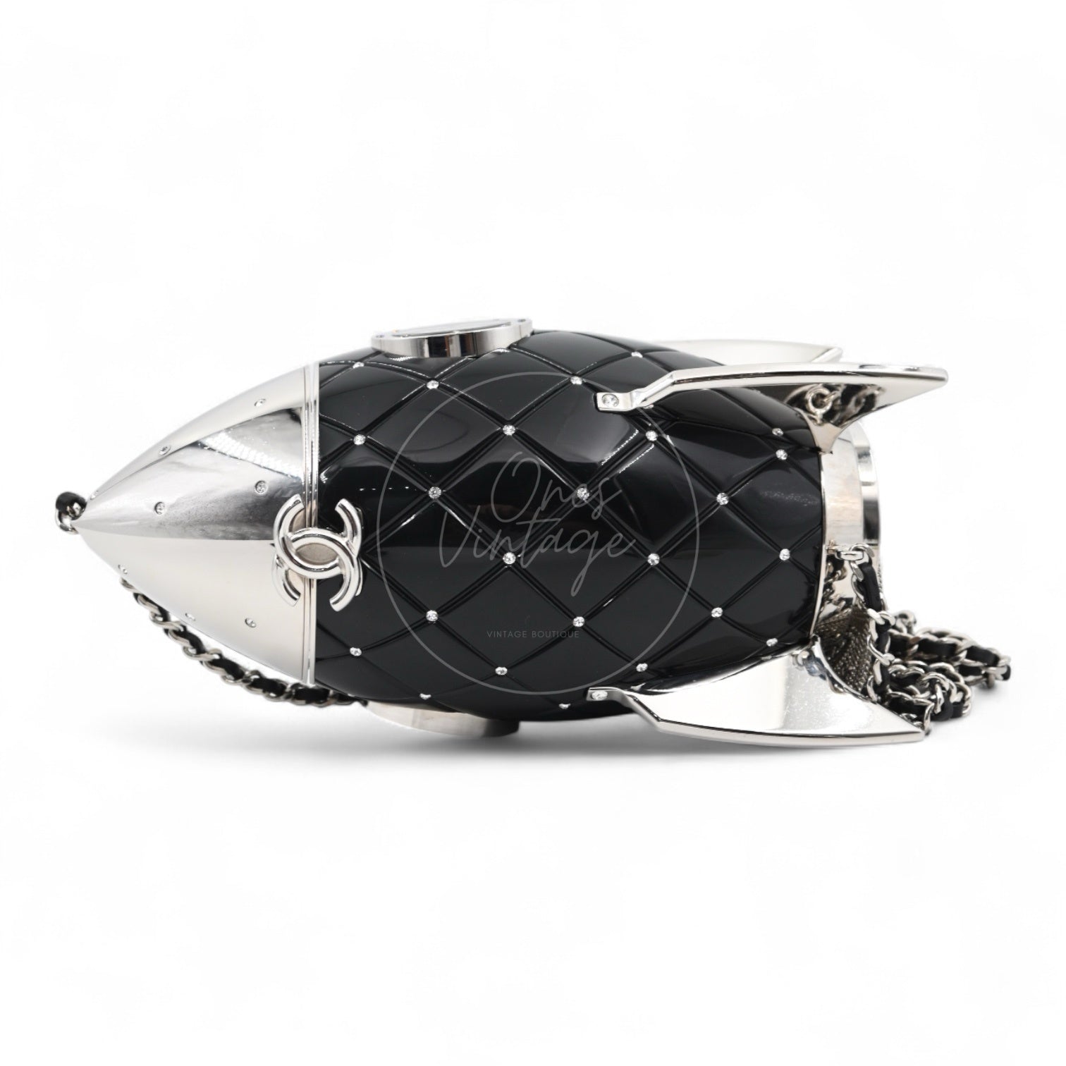 [Pre-owned] Chanel Plexiglass Crystal Rocket Ship Black Evening Bag