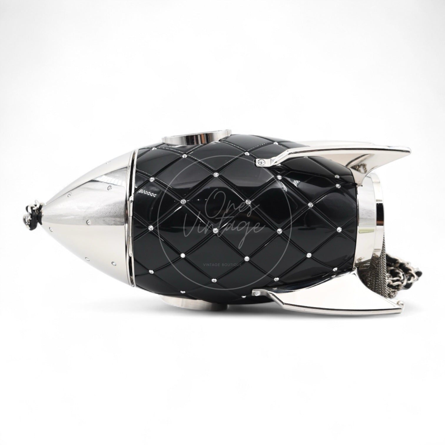 [Pre-owned] Chanel Plexiglass Crystal Rocket Ship Black Evening Bag