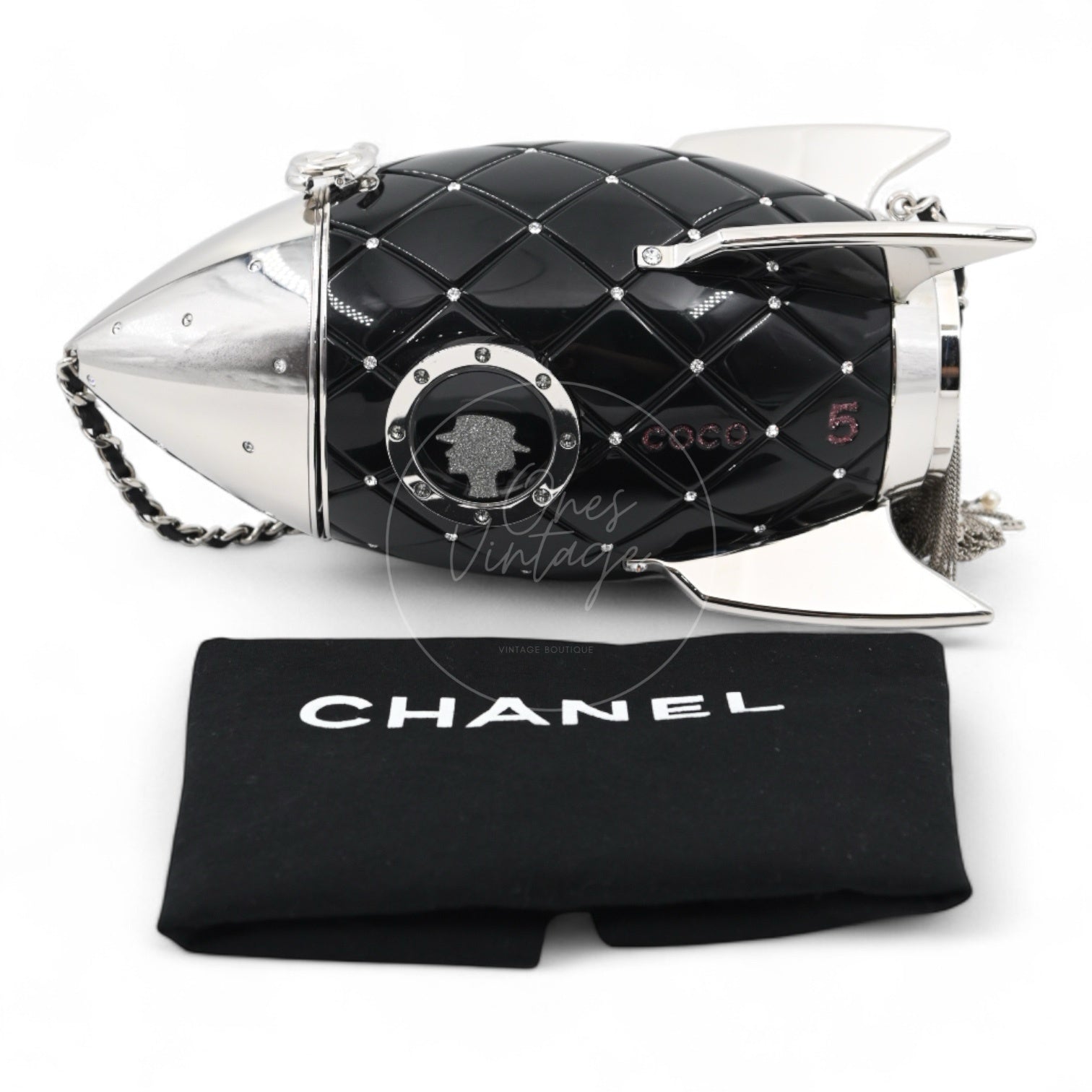 [Pre-owned] Chanel Plexiglass Crystal Rocket Ship Black Evening Bag