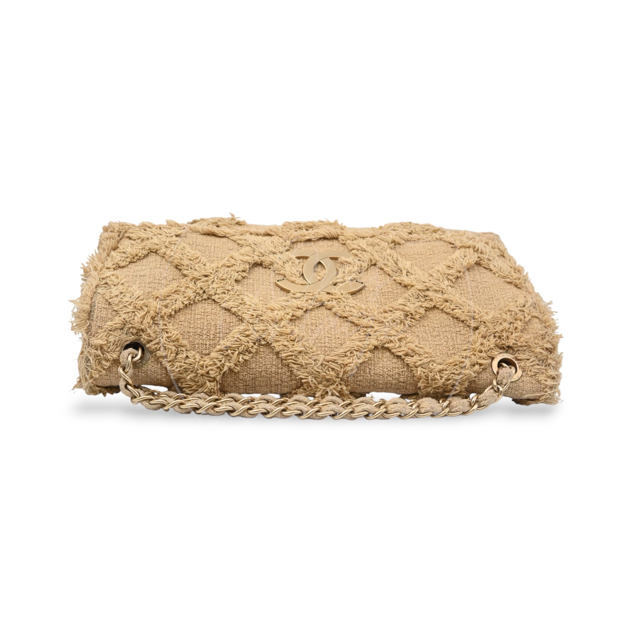 [Pre-owned] Chanel Maxi Beige Tweed Flap Bag