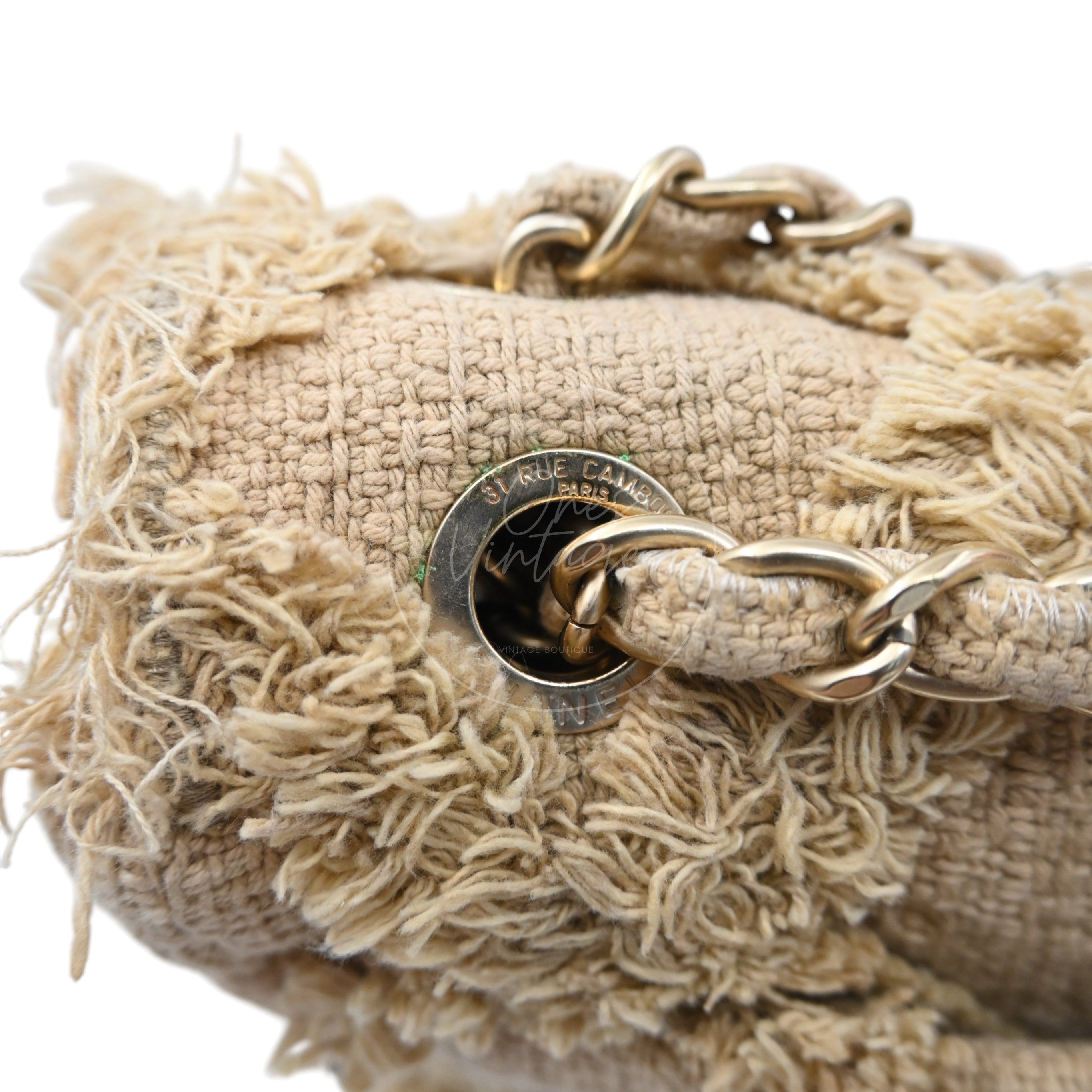 [Pre-owned] Chanel Maxi Beige Tweed Flap Bag