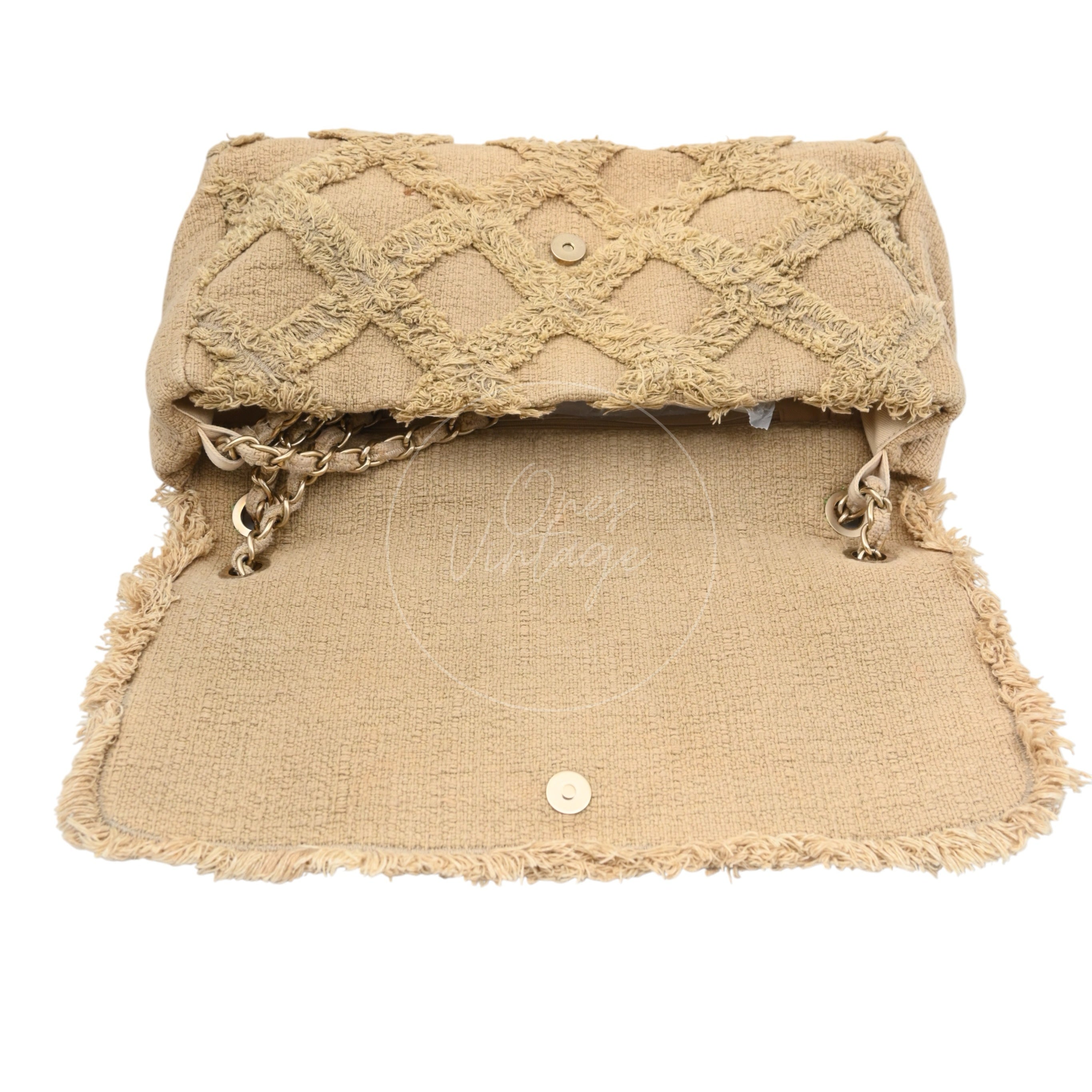 [Pre-owned] Chanel Maxi Beige Tweed Flap Bag
