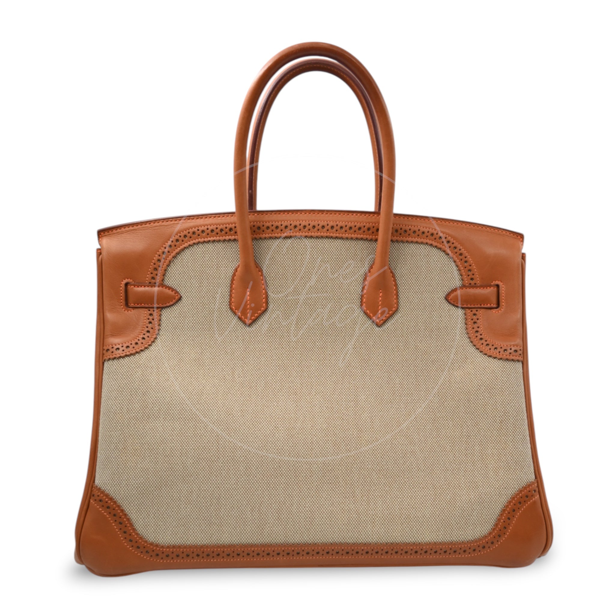 [Pre-owned] Hermes Birkin 35 Naturel Barenia and Ficelle Toile Ghillies PHW Stamp Square P