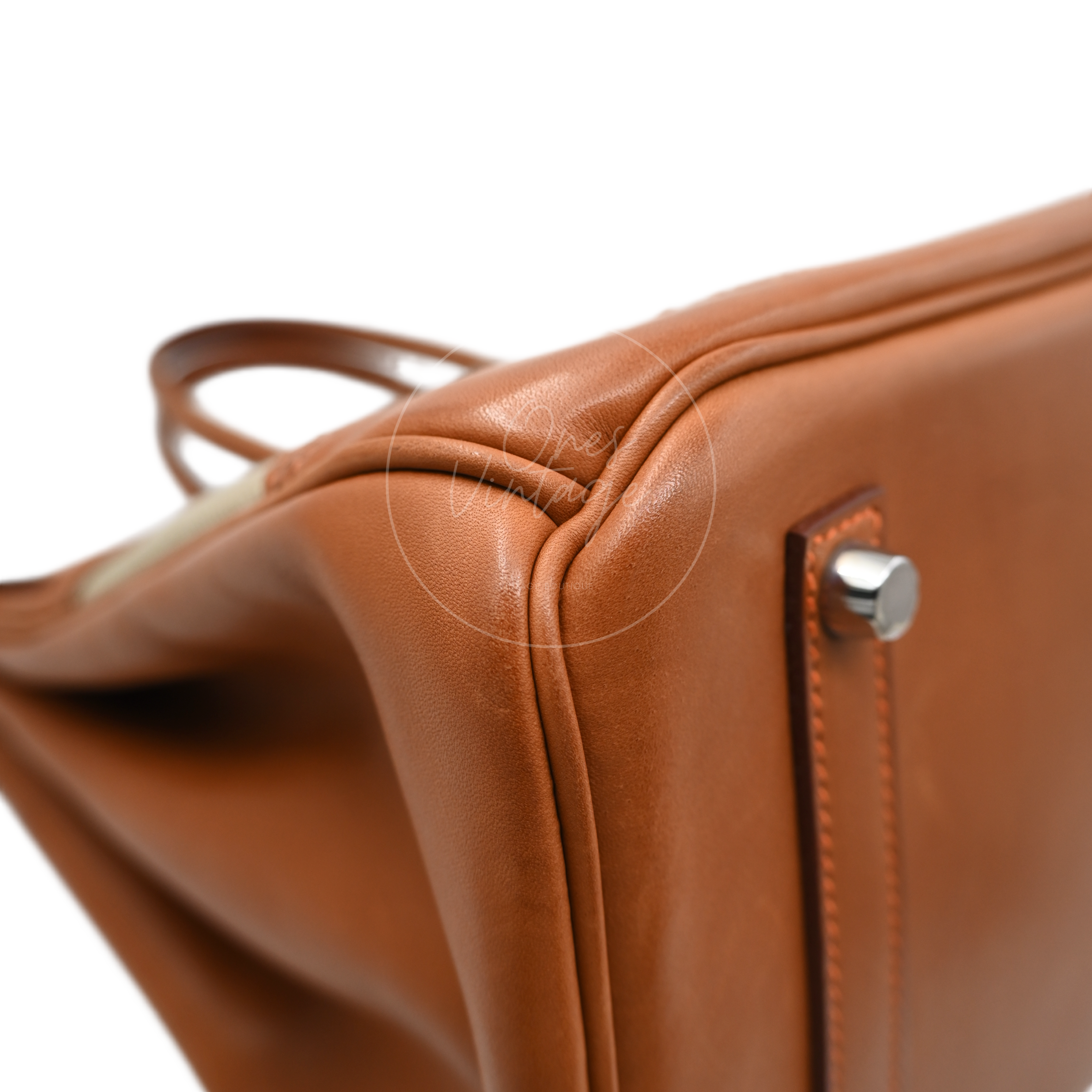 [Pre-owned] Hermes Birkin 35 Naturel Barenia and Ficelle Toile Ghillies PHW Stamp Square P