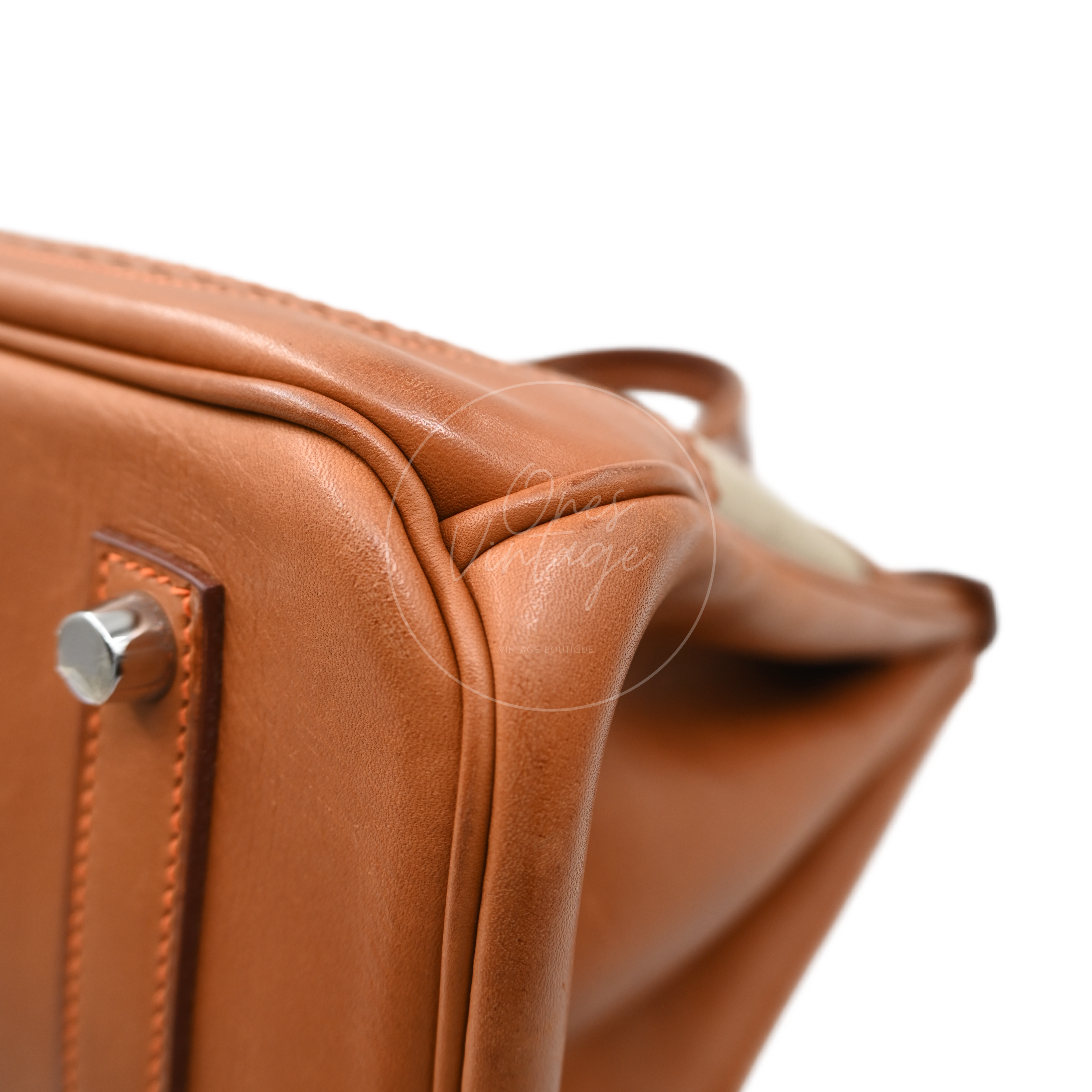 [Pre-owned] Hermes Birkin 35 Naturel Barenia and Ficelle Toile Ghillies PHW Stamp Square P