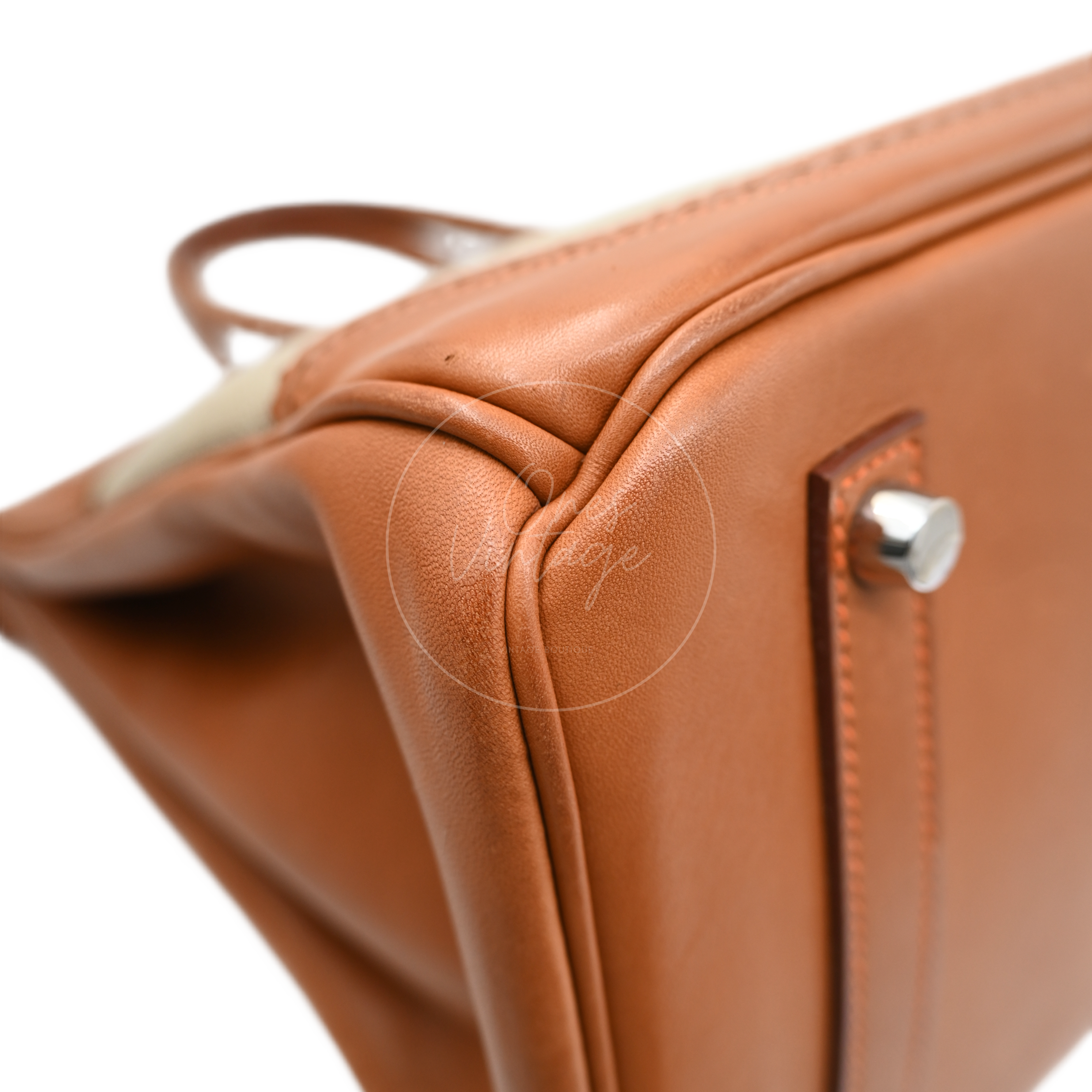 [Pre-owned] Hermes Birkin 35 Naturel Barenia and Ficelle Toile Ghillies PHW Stamp Square P