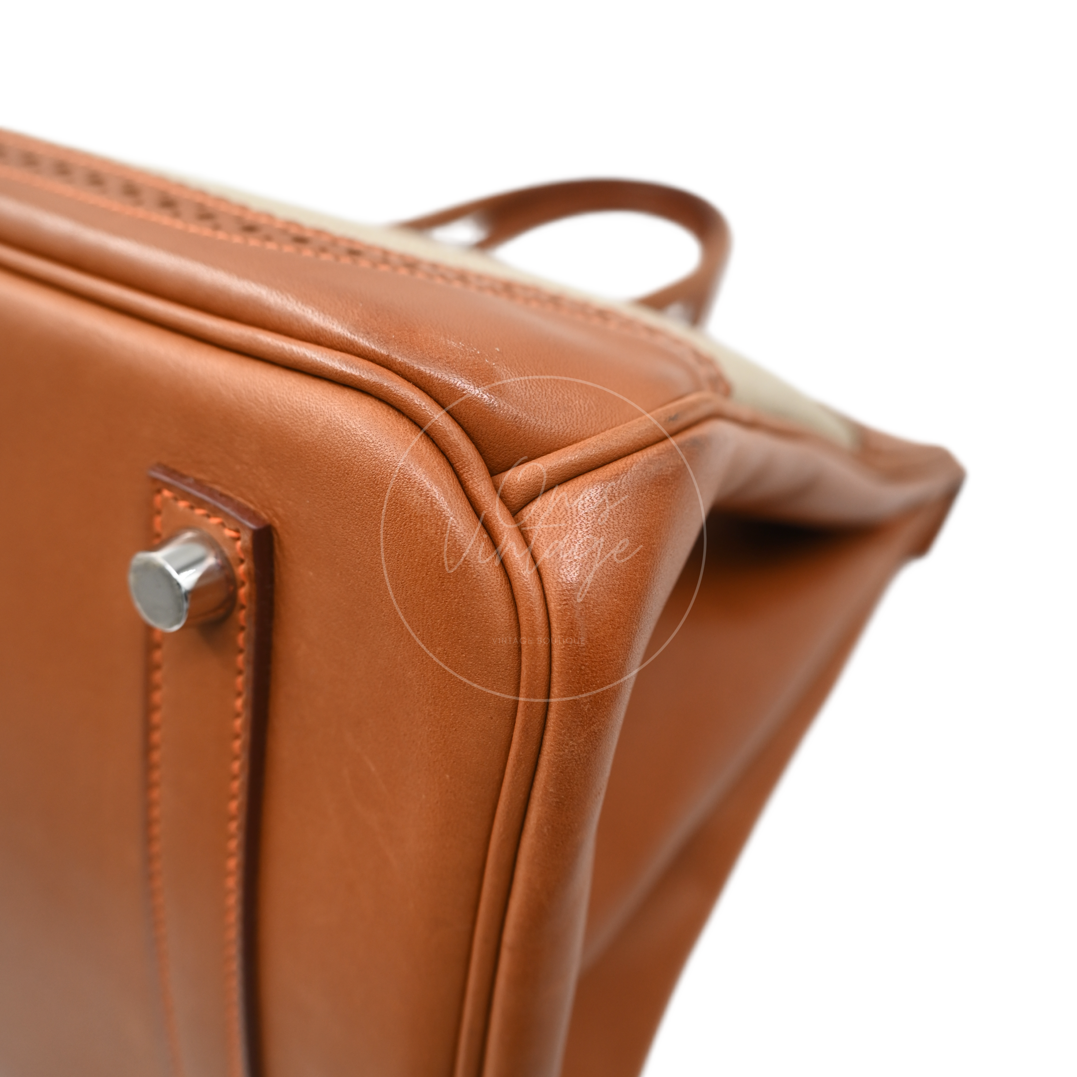 [Pre-owned] Hermes Birkin 35 Naturel Barenia and Ficelle Toile Ghillies PHW Stamp Square P