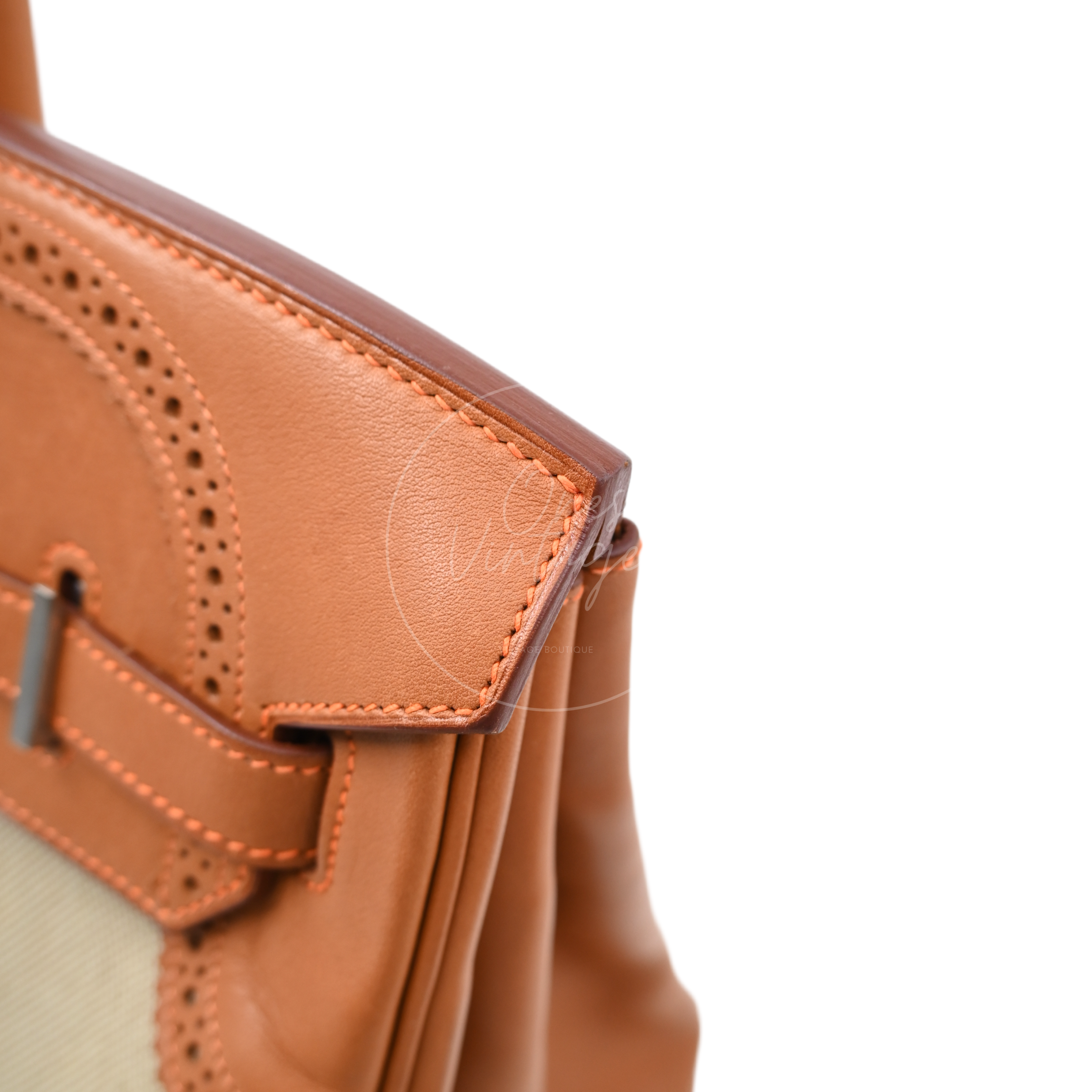 [Pre-owned] Hermes Birkin 35 Naturel Barenia and Ficelle Toile Ghillies PHW Stamp Square P