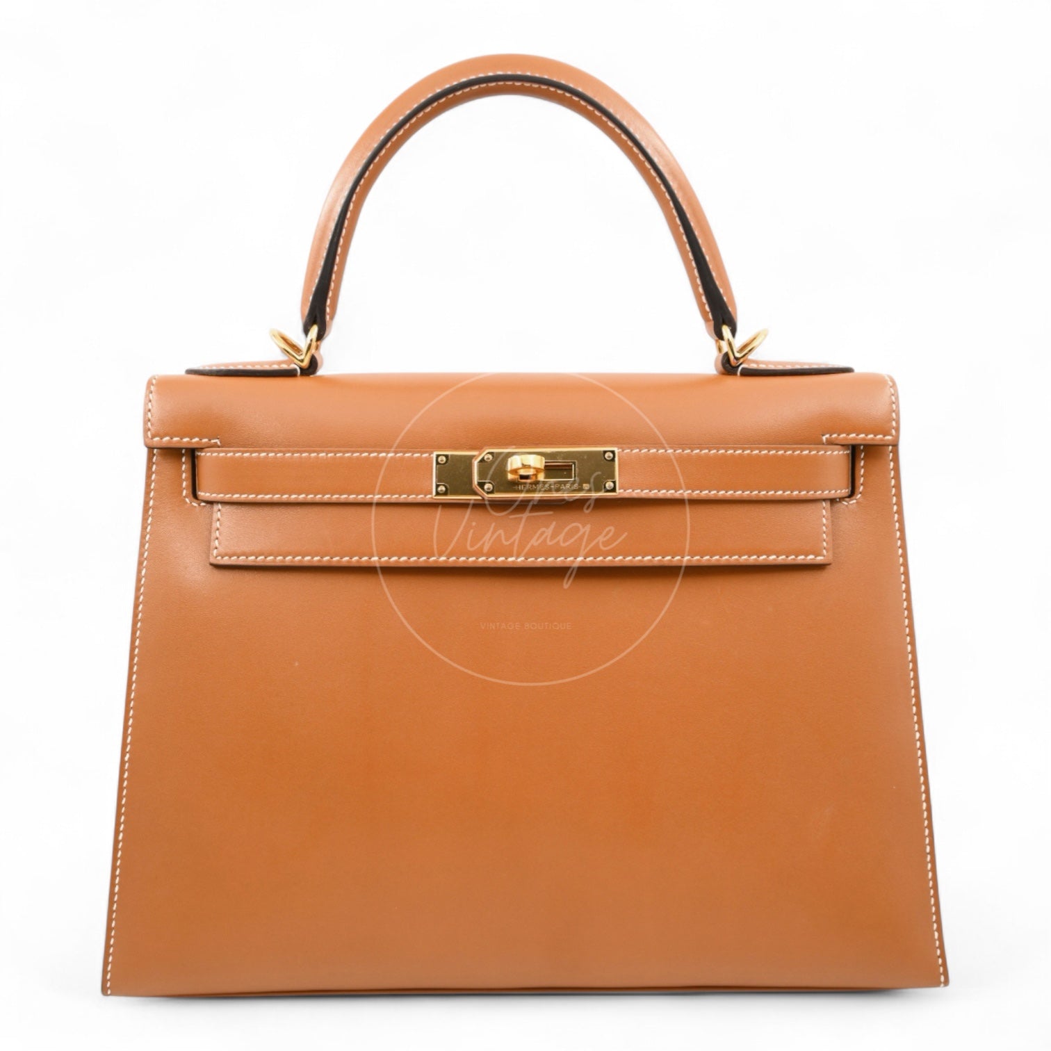 [Per-Owned] Hermes Kelly 28 GHW Vert Bronze and Brulée Sombrero Stamp A