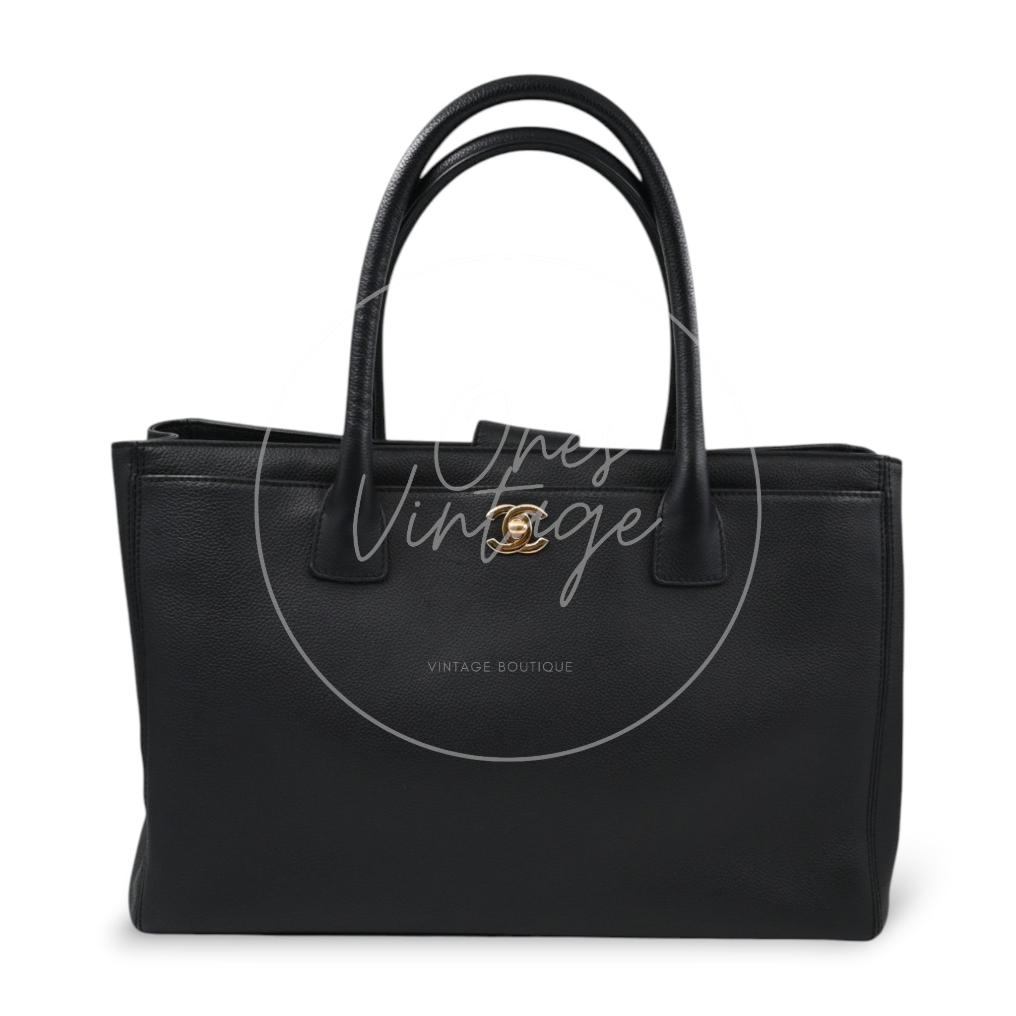 [Pre-owned] Chanel Cerf Small Black Calfskin Tote Bag GHW Series 16
