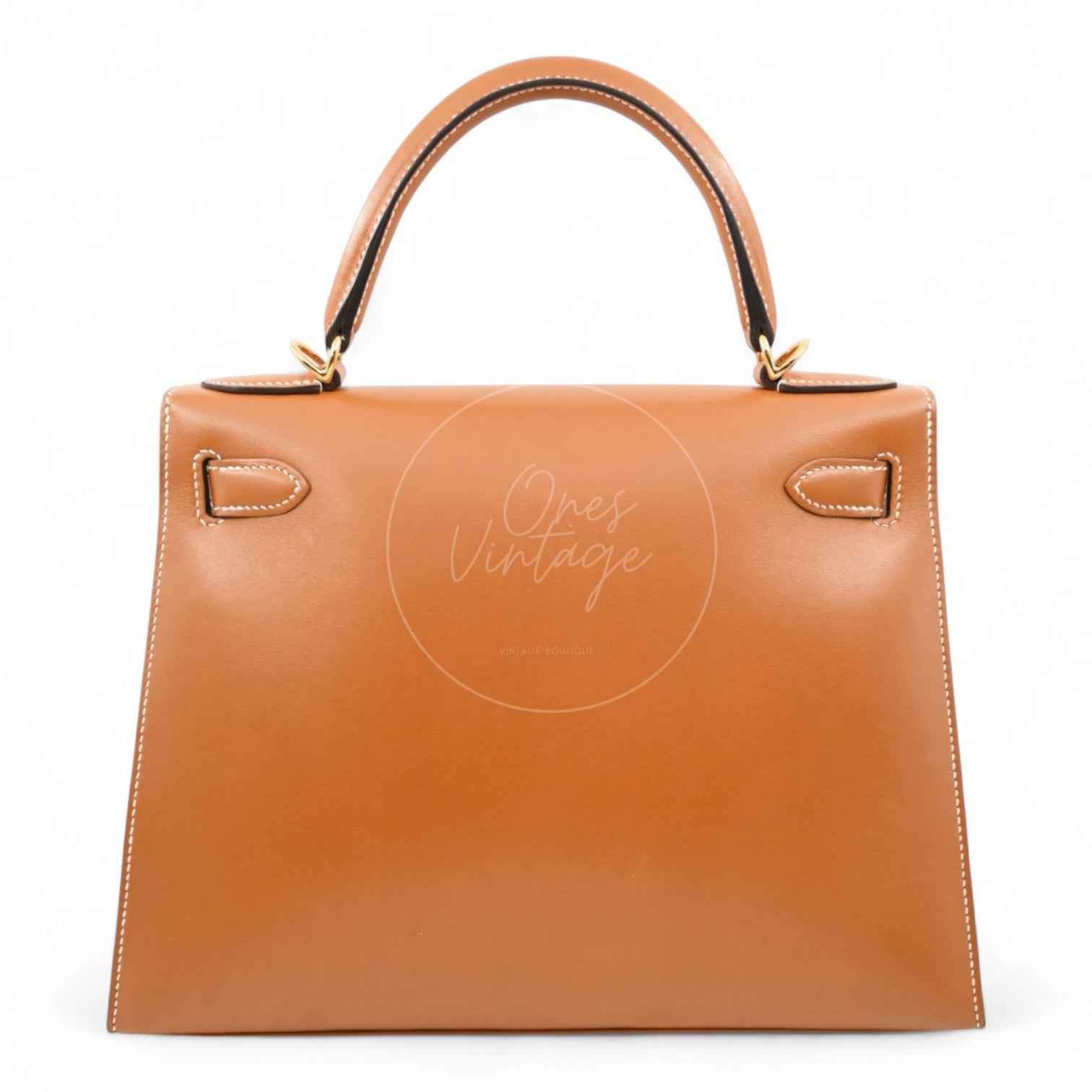 [Per-Owned] Hermes Kelly 28 GHW Vert Bronze and Brulée Sombrero Stamp A