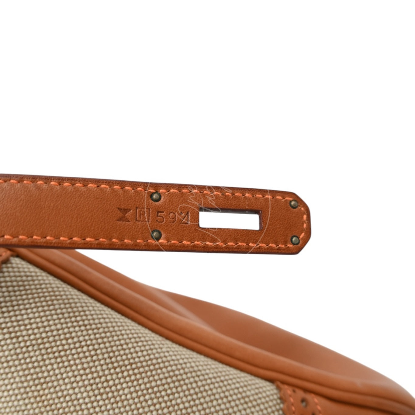 [Pre-owned] Hermes Birkin 35 Naturel Barenia and Ficelle Toile Ghillies PHW Stamp Square P