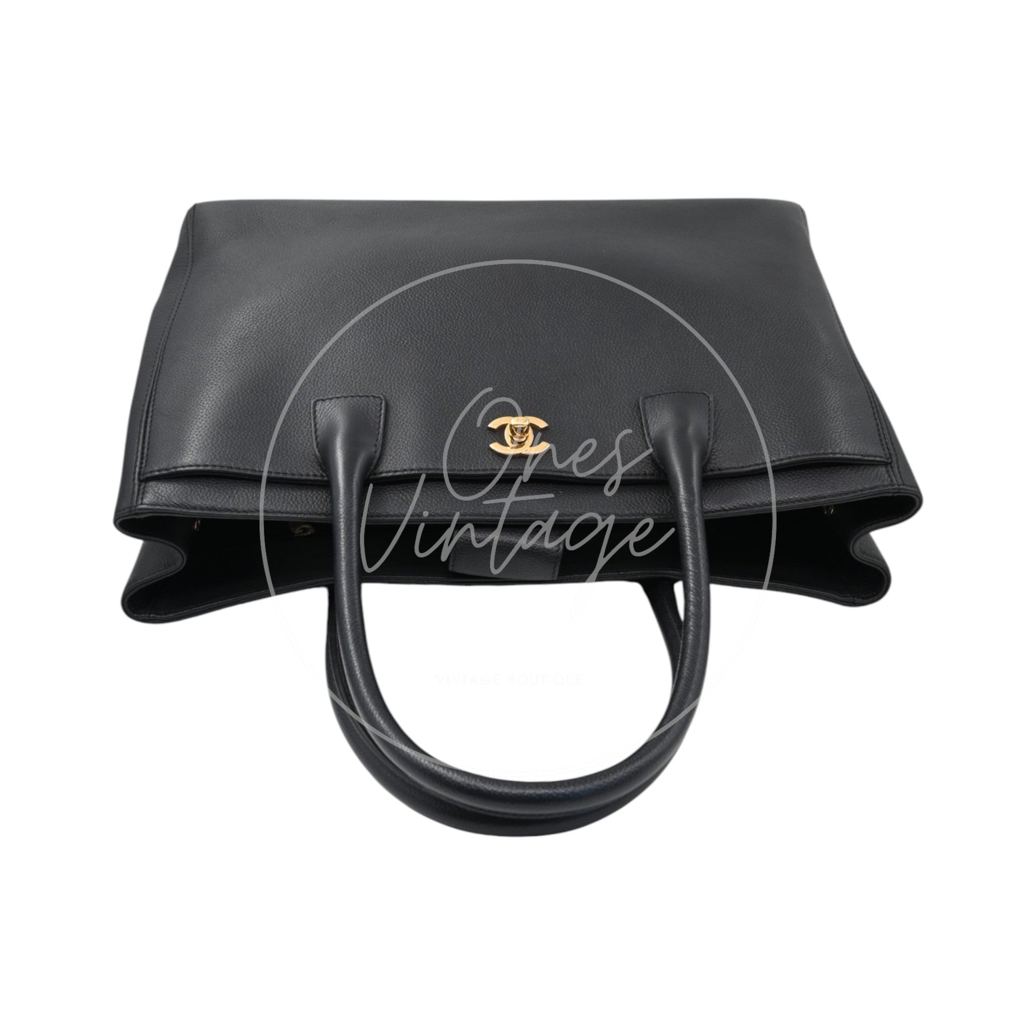 [Pre-owned] Chanel Cerf Small Black Calfskin Tote Bag GHW Series 16