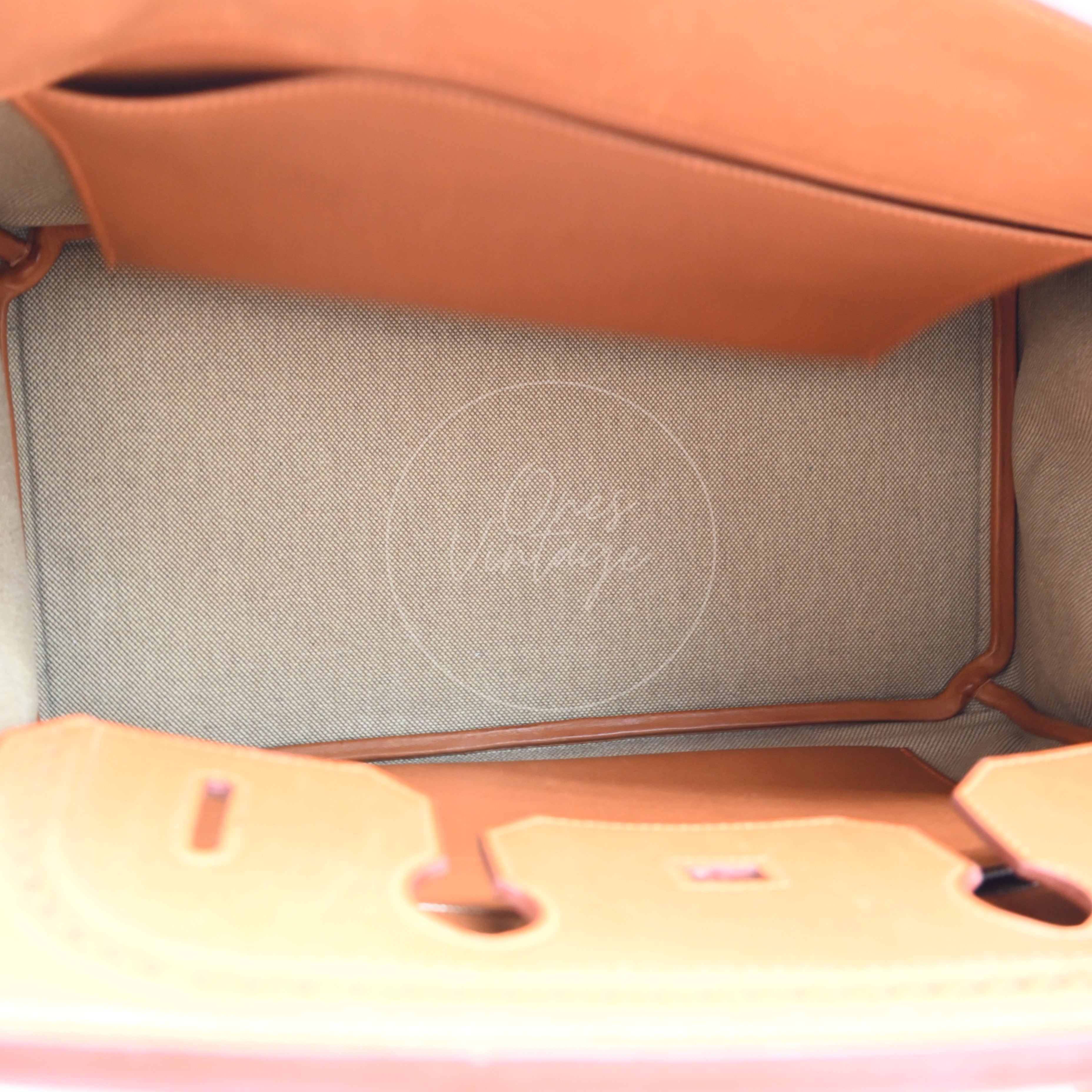 [Pre-owned] Hermes Birkin 35 Naturel Barenia and Ficelle Toile Ghillies PHW Stamp Square P
