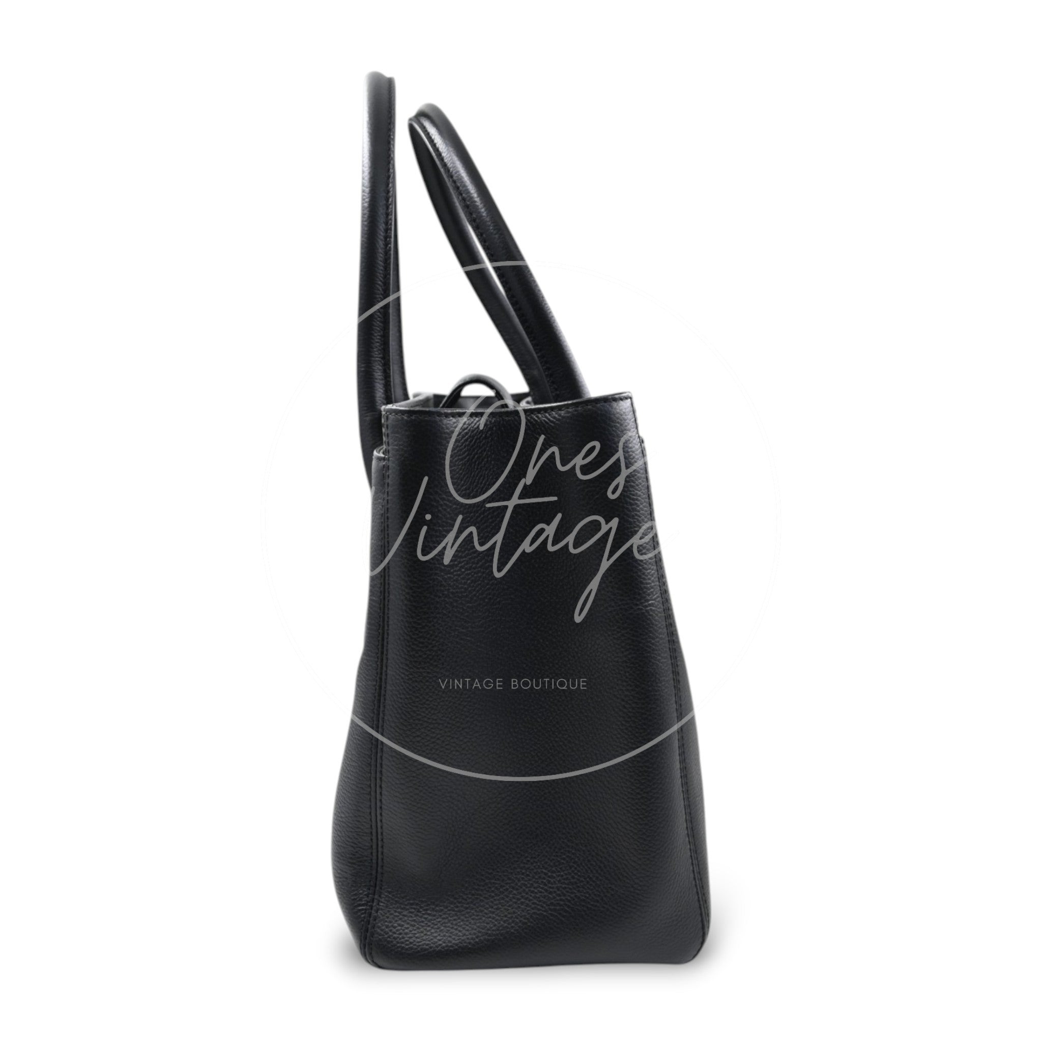 [Pre-owned] Chanel Cerf Small Black Calfskin Tote Bag Silver-tone Hardware Series 14