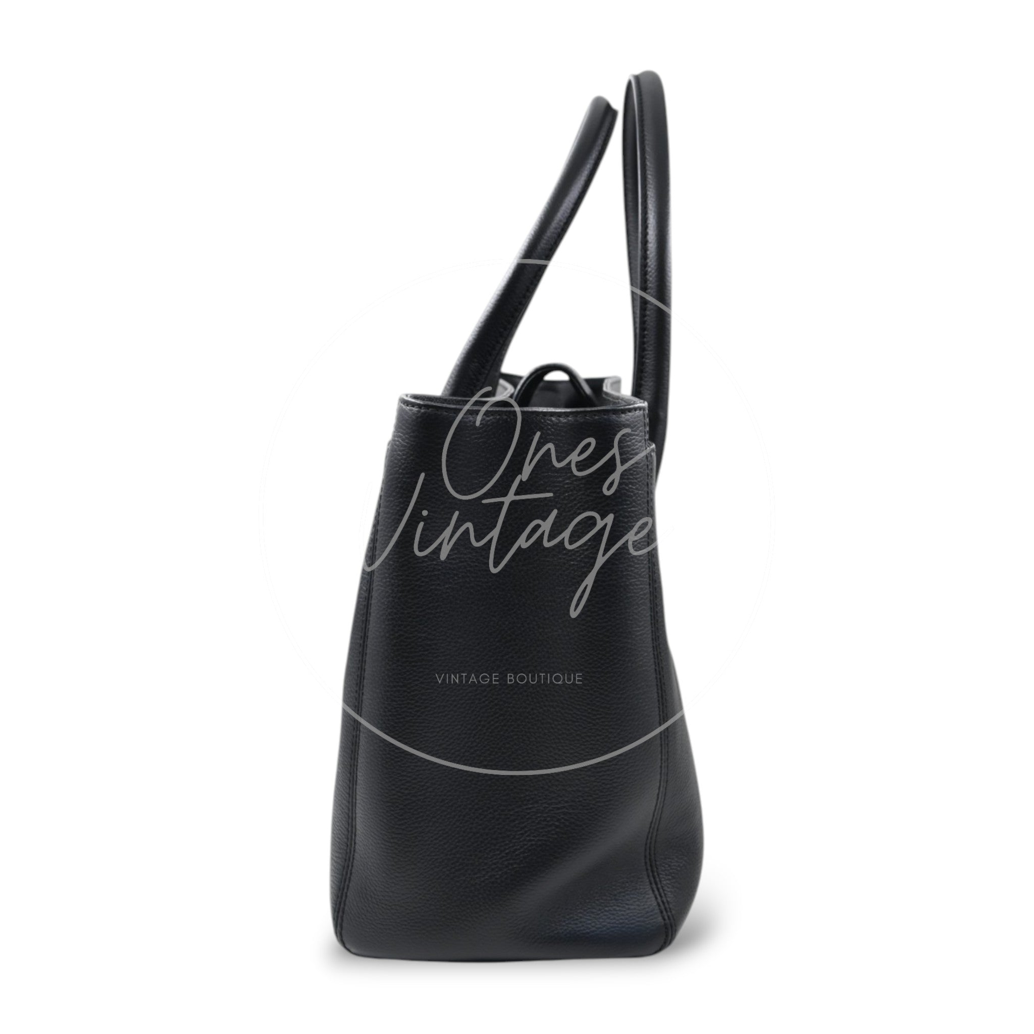 [Pre-owned] Chanel Cerf Small Black Calfskin Tote Bag Silver-tone Hardware Series 14
