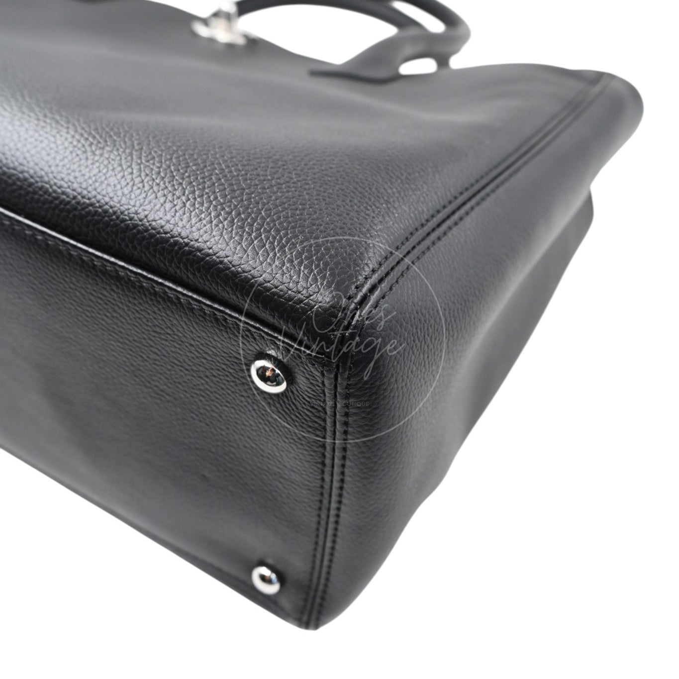 [Pre-owned] Chanel Cerf Small Black Calfskin Tote Bag Silver-tone Hardware Series 14