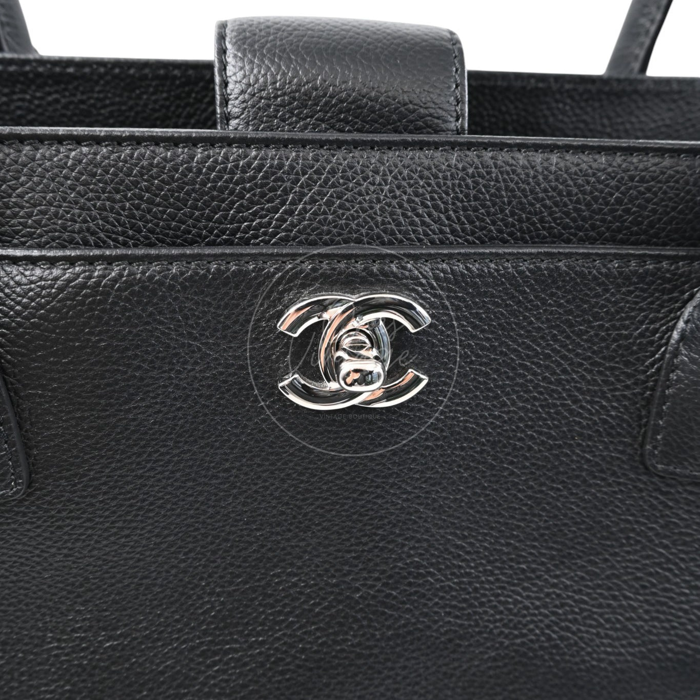 [Pre-owned] Chanel Cerf Small Black Calfskin Tote Bag Silver-tone Hardware Series 14