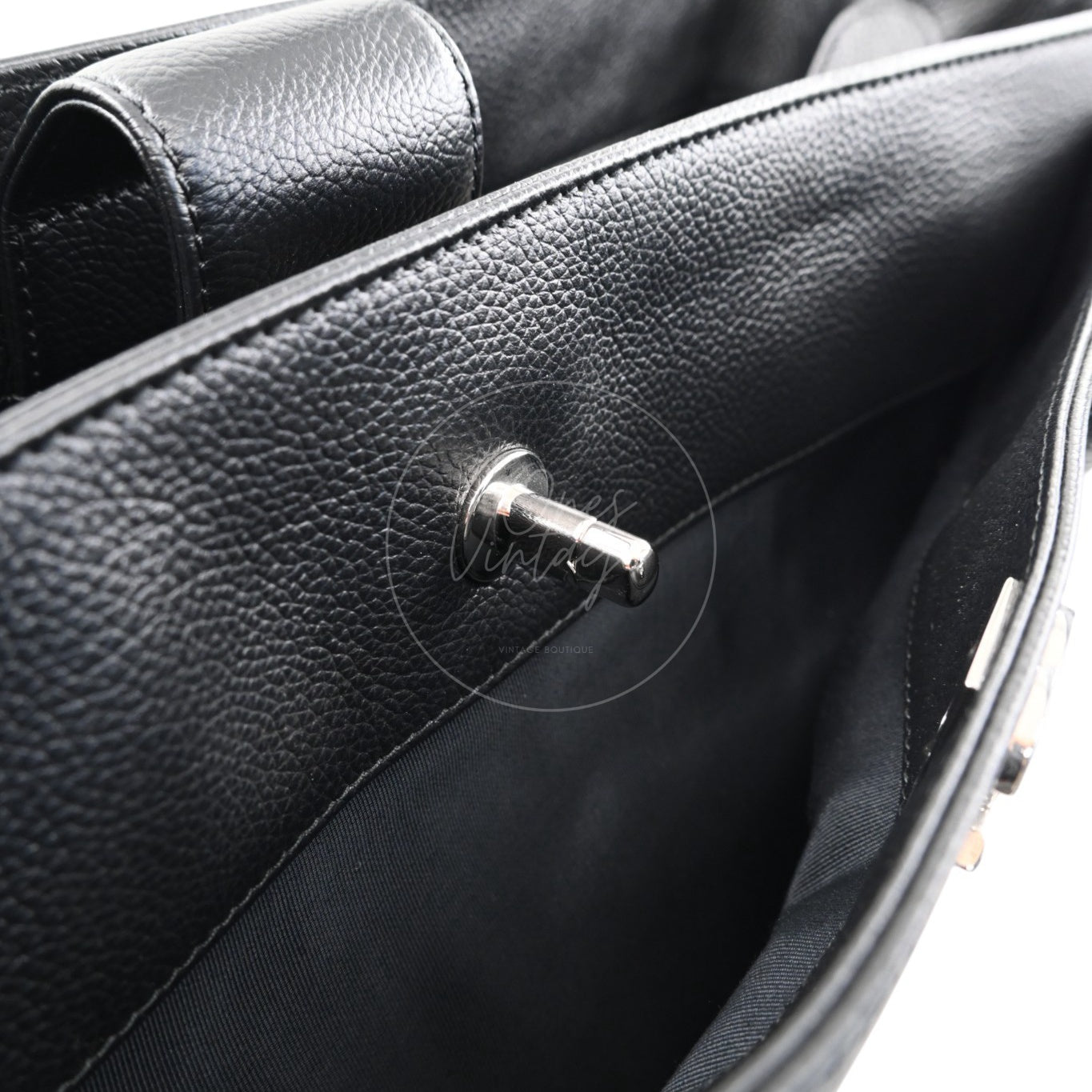 [Pre-owned] Chanel Cerf Small Black Calfskin Tote Bag Silver-tone Hardware Series 14
