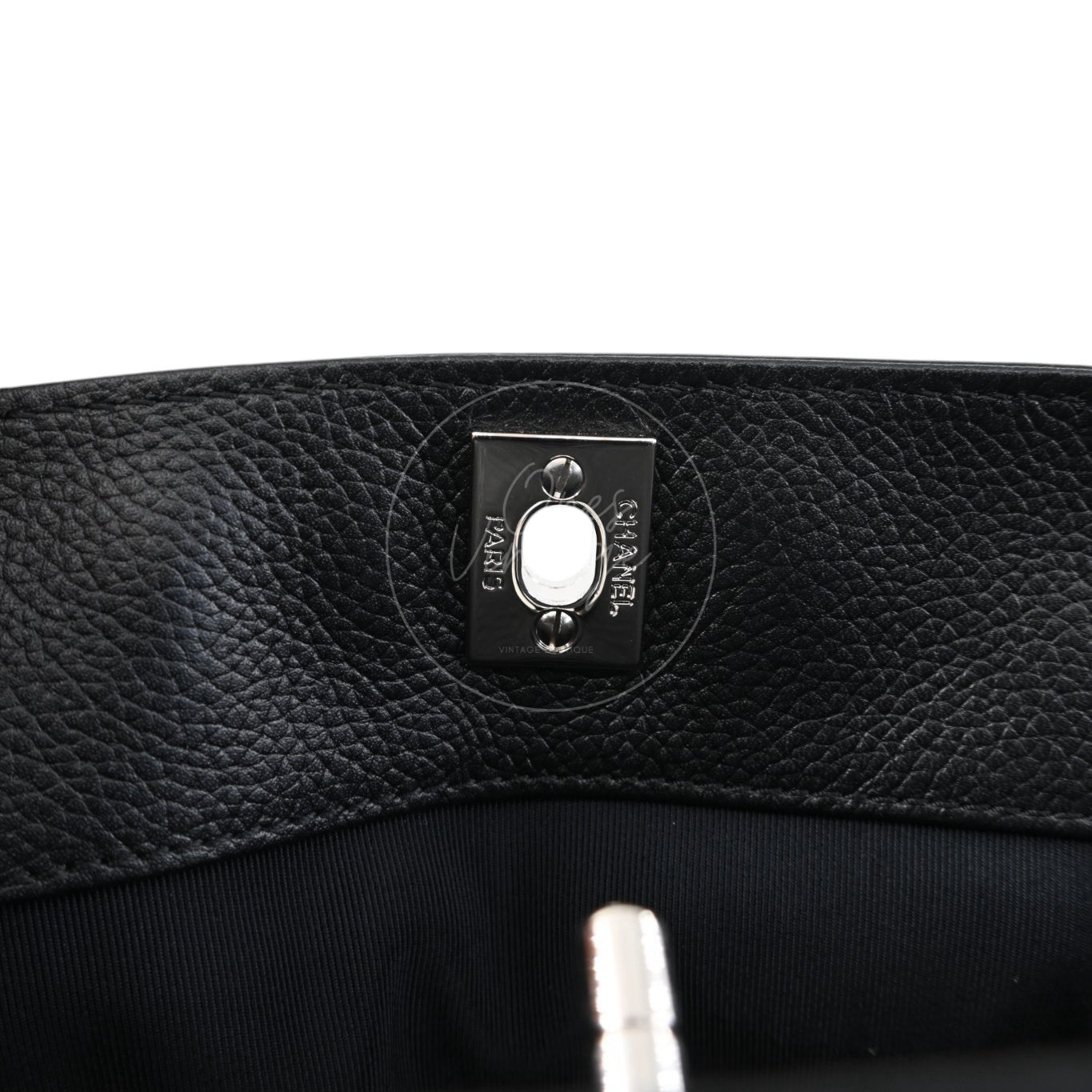 [Pre-owned] Chanel Cerf Small Black Calfskin Tote Bag Silver-tone Hardware Series 14