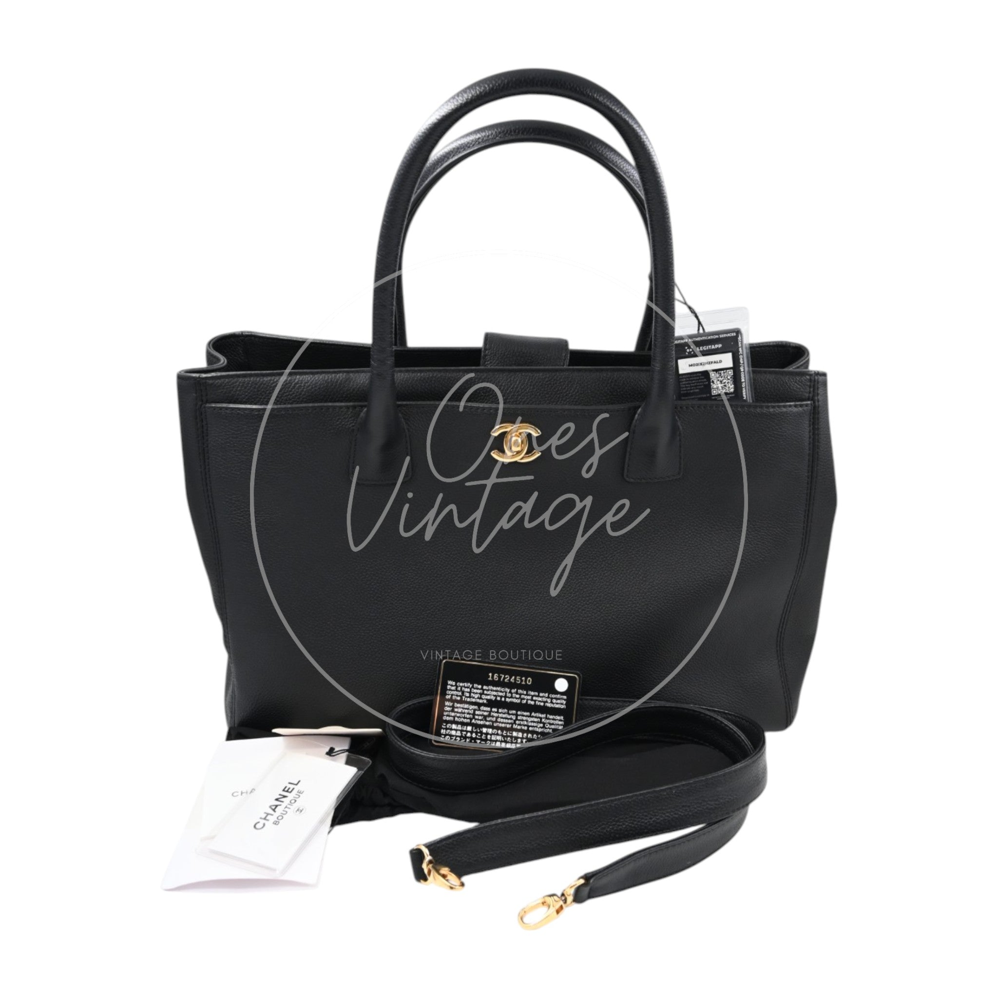 [Pre-owned] Chanel Cerf Small Black Calfskin Tote Bag GHW Series 16