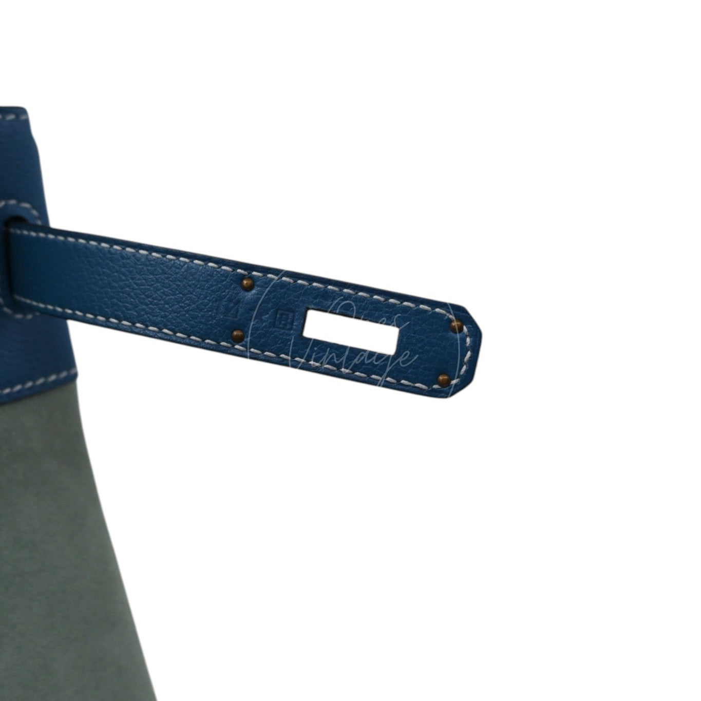 [Pre-owned] Hermes Kelly 32 Ciel Blue De Galice Grizzly and Evercolor PHW Stamp Square R