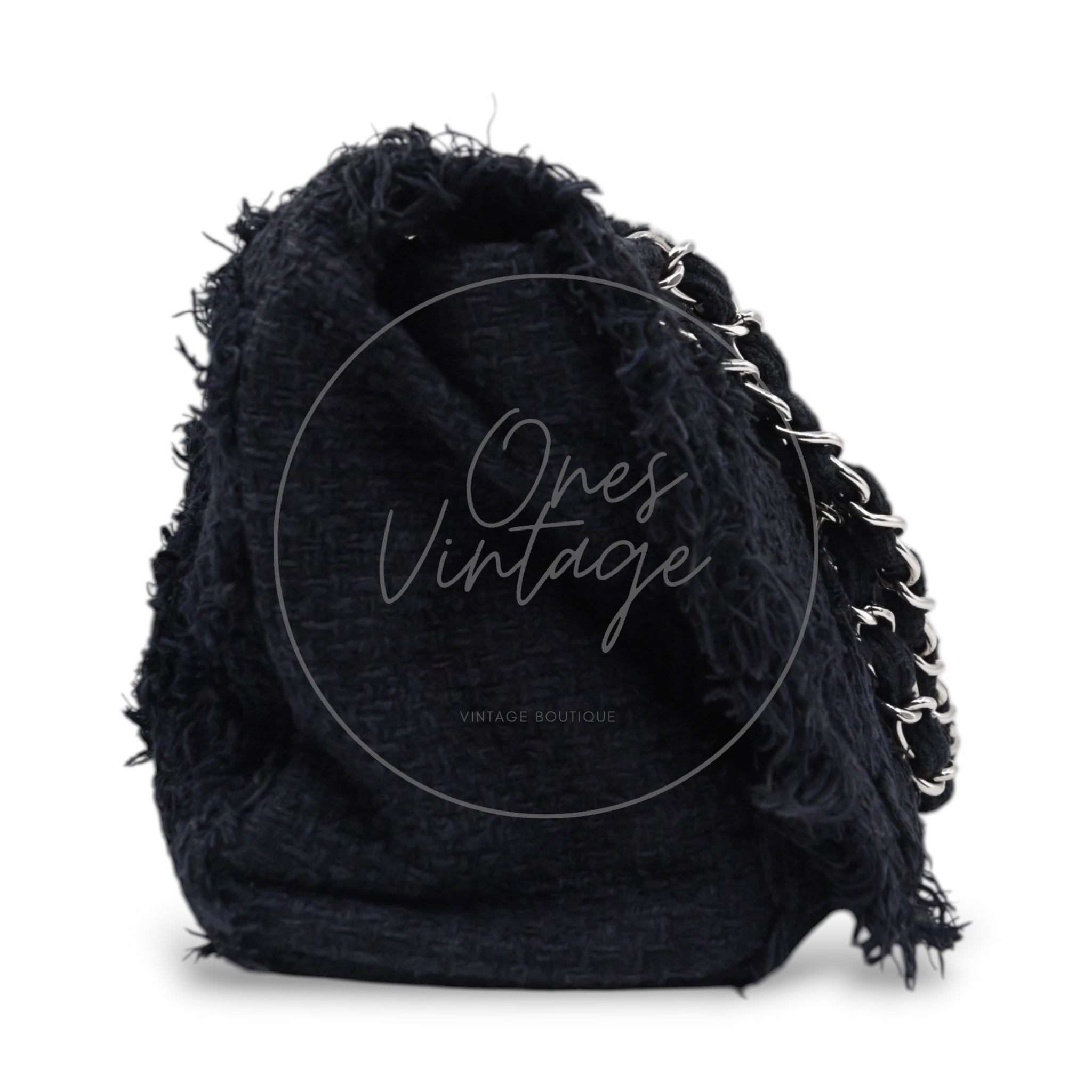 [Pre-owned] Chanel Black Tweed Fringe CC Flap Bag Series 13