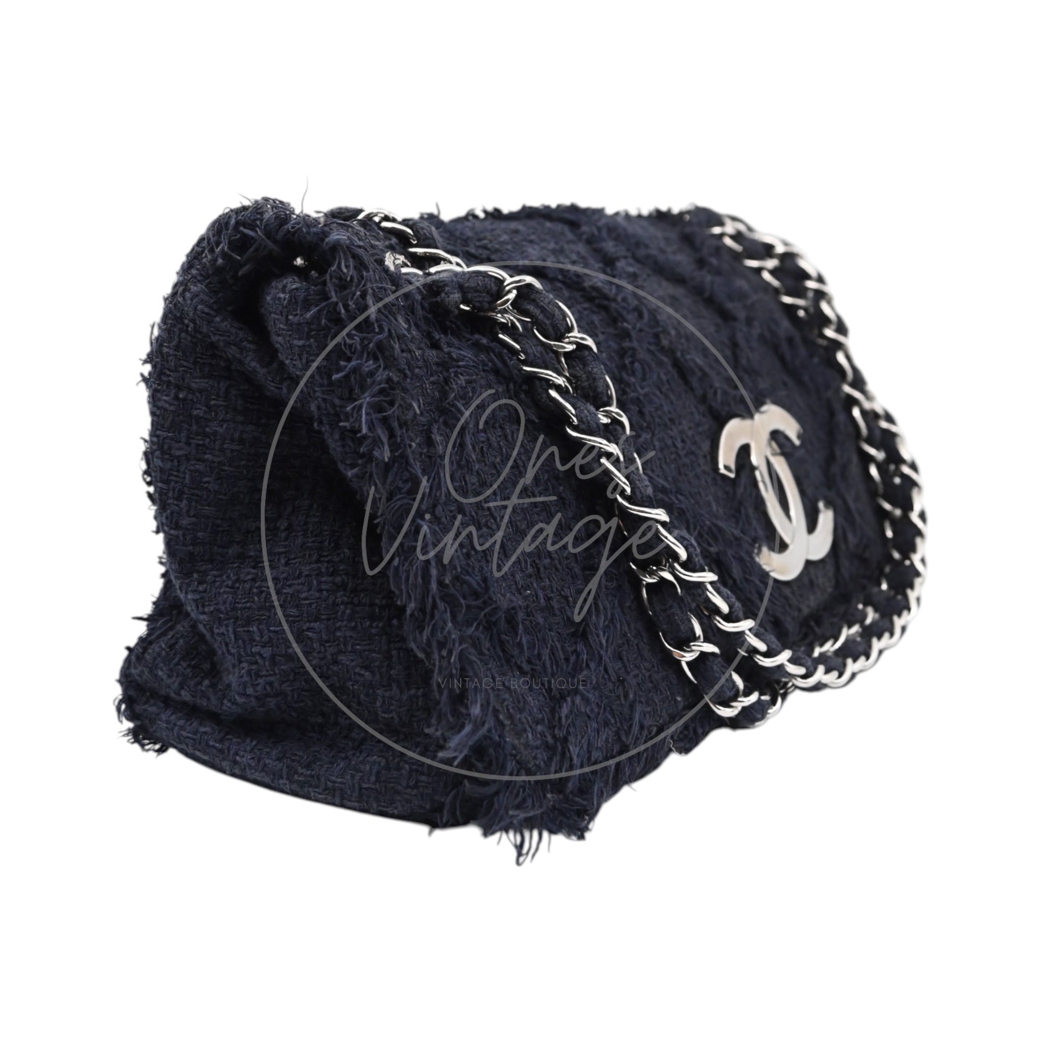 [Pre-owned] Chanel Black Tweed Fringe CC Flap Bag Series 13