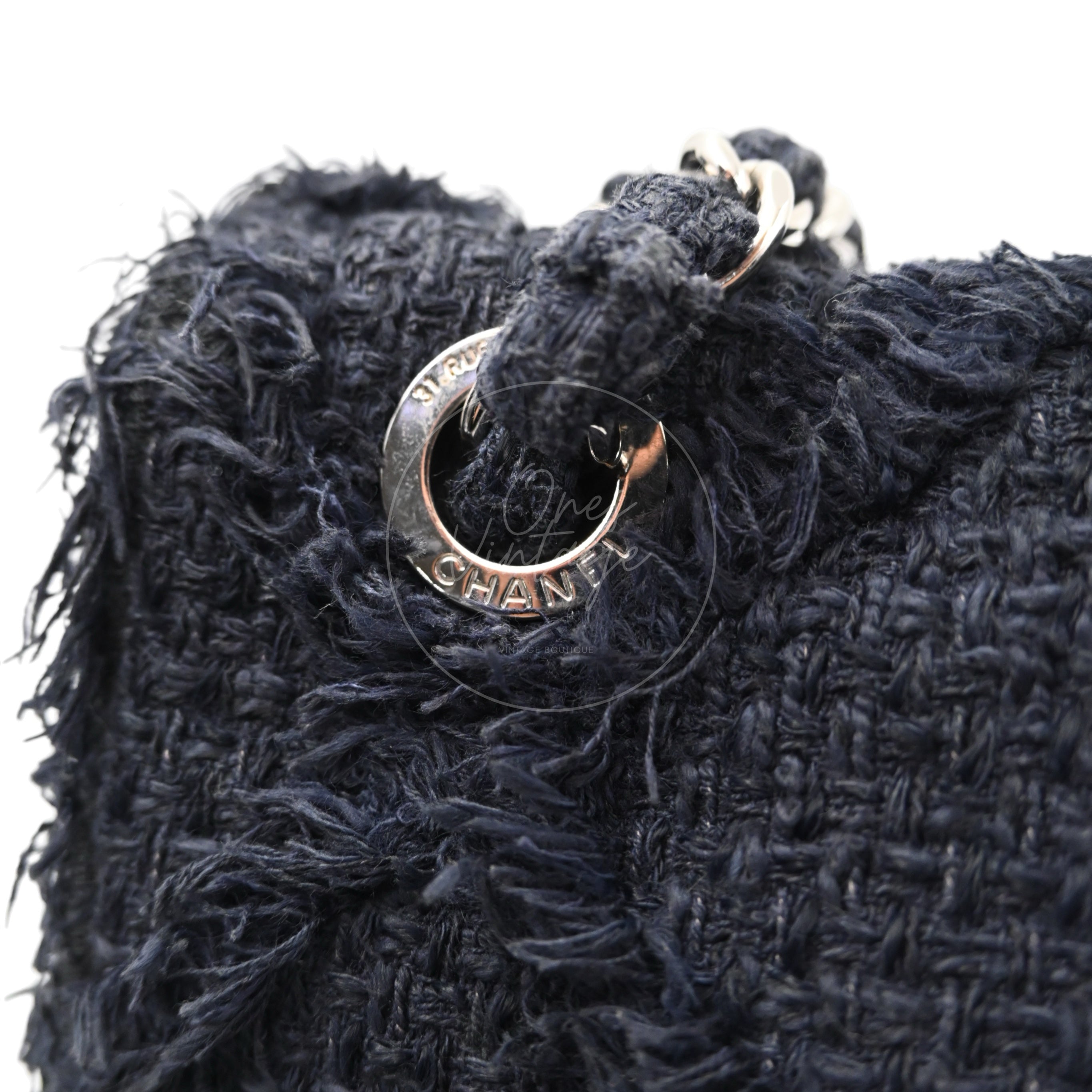 [Pre-owned] Chanel Black Tweed Fringe CC Flap Bag Series 13