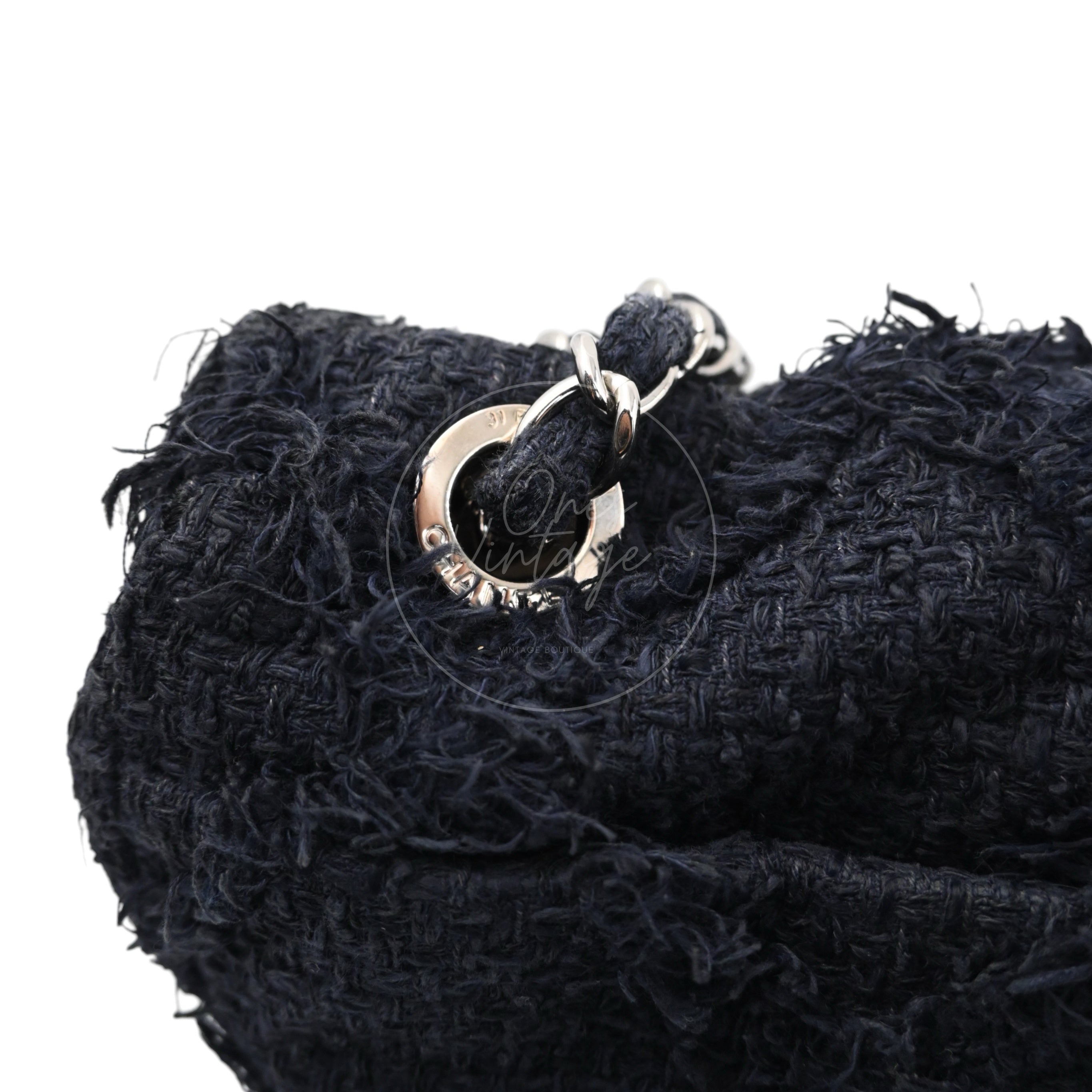 [Pre-owned] Chanel Black Tweed Fringe CC Flap Bag Series 13