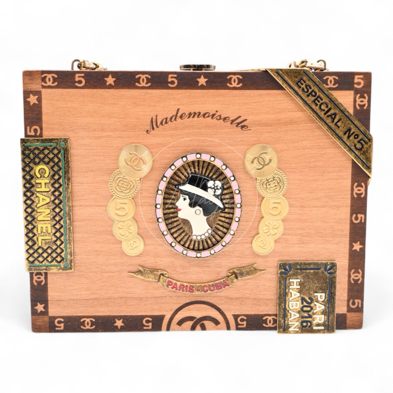 [Pre-Owned] Chanel Havana Vanity Wood Case Cigar Clutch Series 23