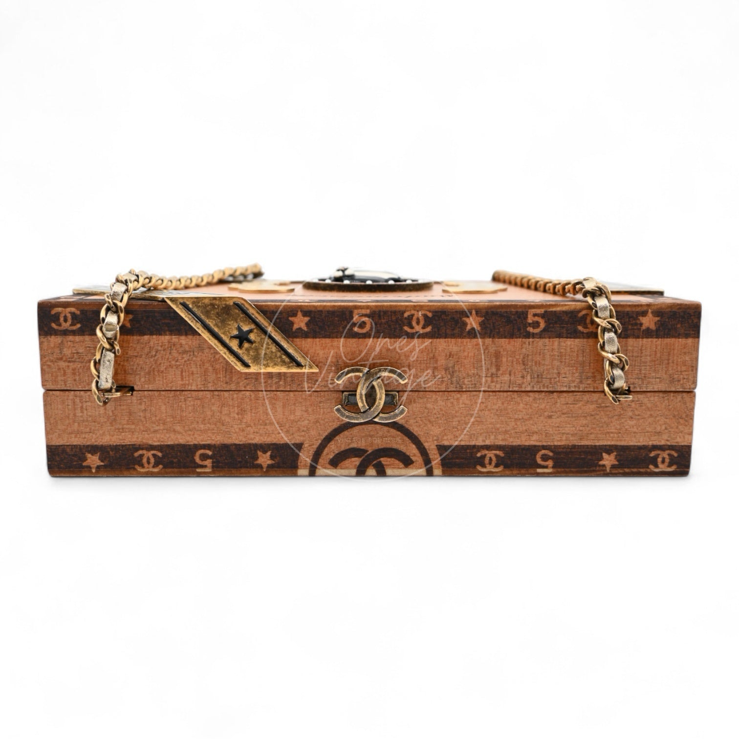 [Pre-Owned] Chanel Havana Vanity Wood Case Cigar Clutch Series 23