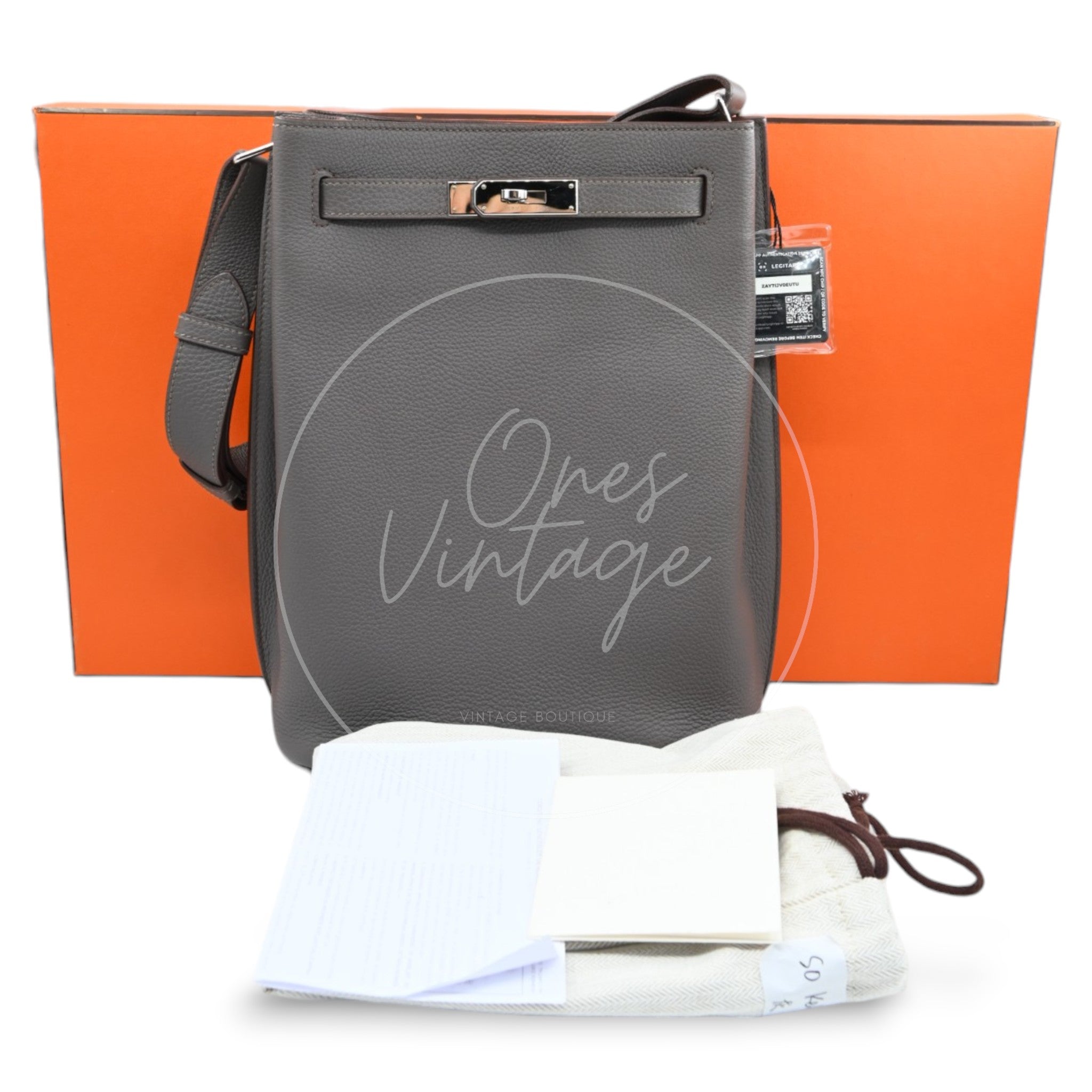 [Pre-owned] Hermes So Kelly 22 Etain Stamp Square R