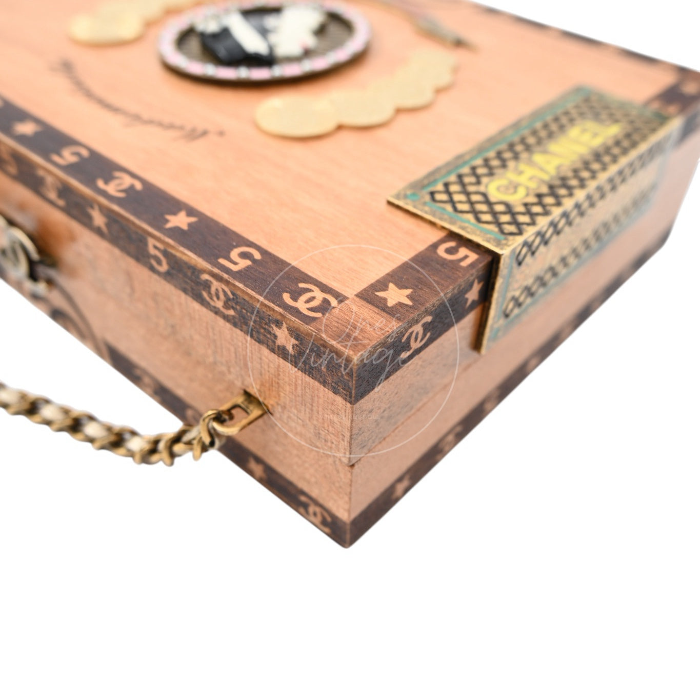 [Pre-Owned] Chanel Havana Vanity Wood Case Cigar Clutch Series 23