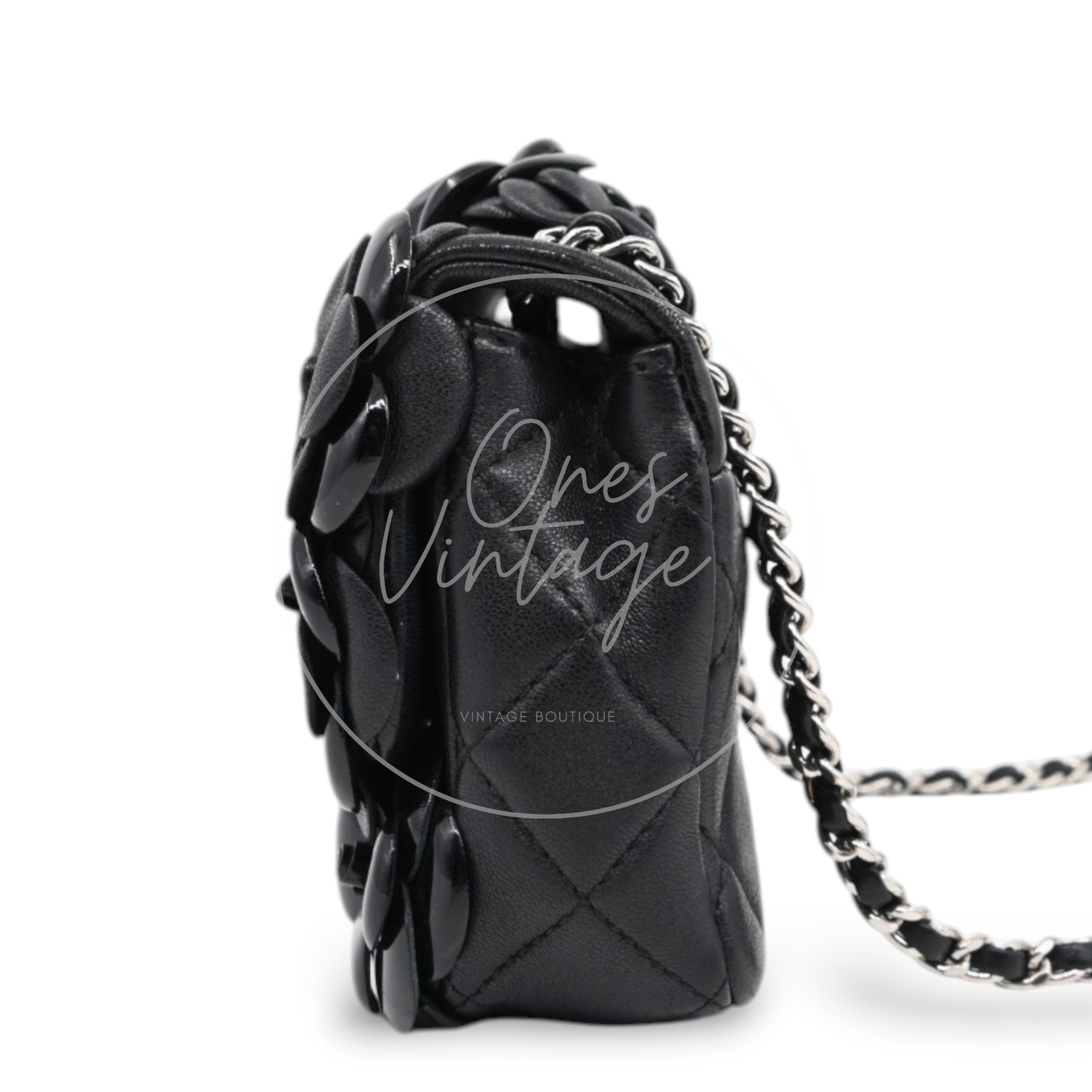 Chanel Mini Camellia Flap Bag SHW Black Series 22