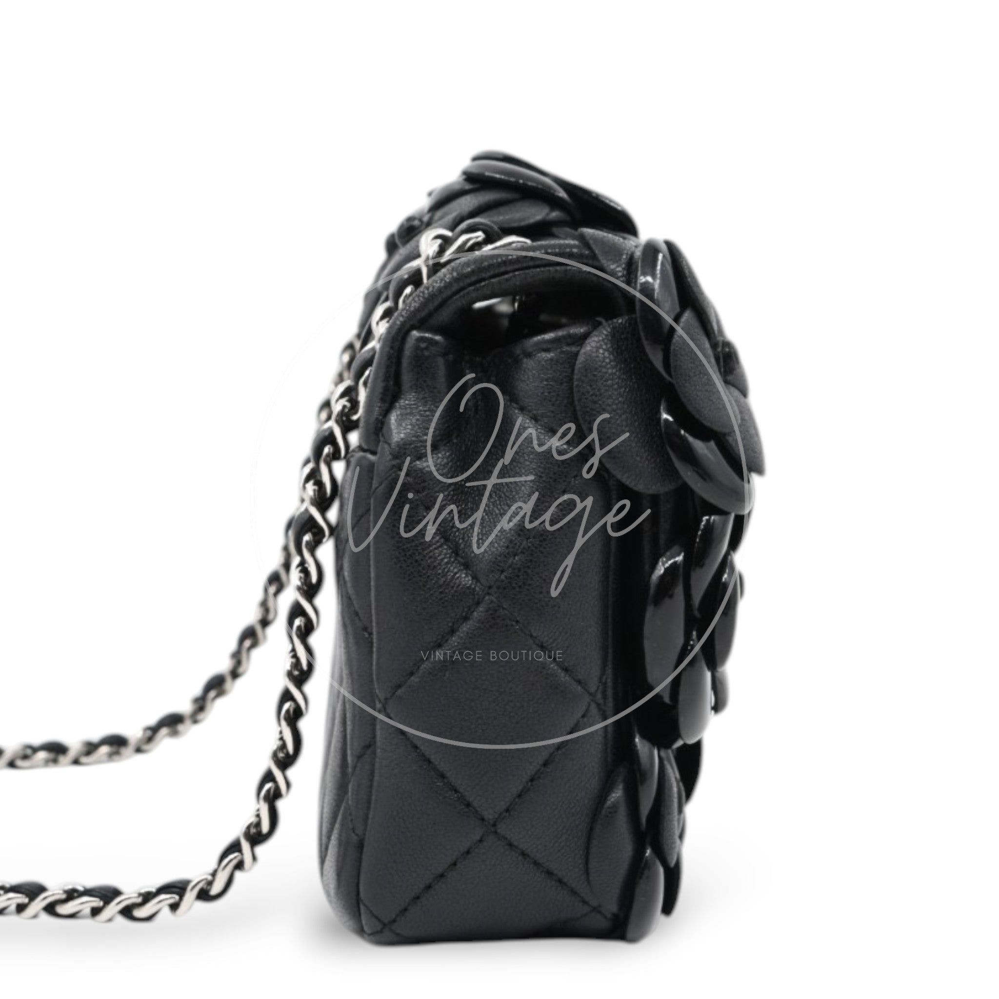 Chanel Mini Camellia Flap Bag SHW Black Series 22