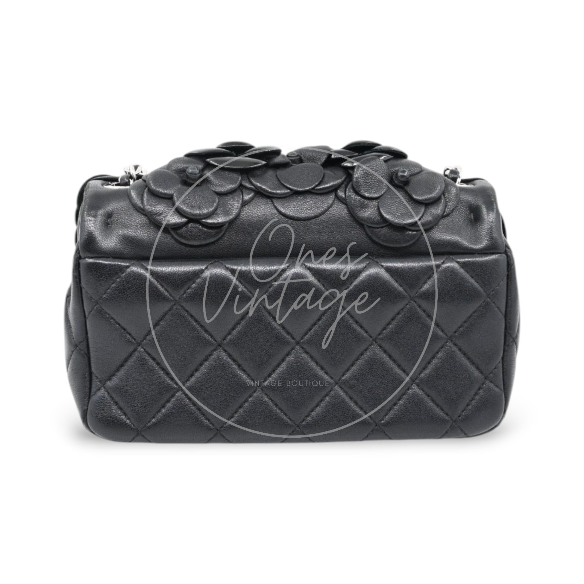 Chanel Mini Camellia Flap Bag SHW Black Series 22