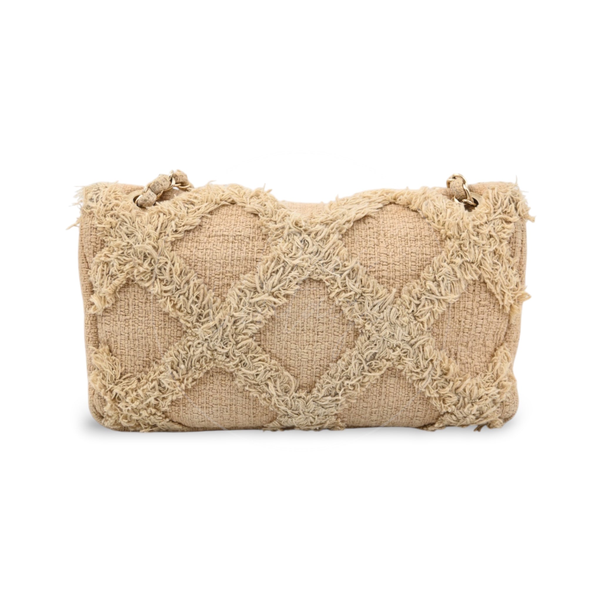 [Pre-owned] Chanel Beige Tweed Fringe Natural Flap Bag Series 13