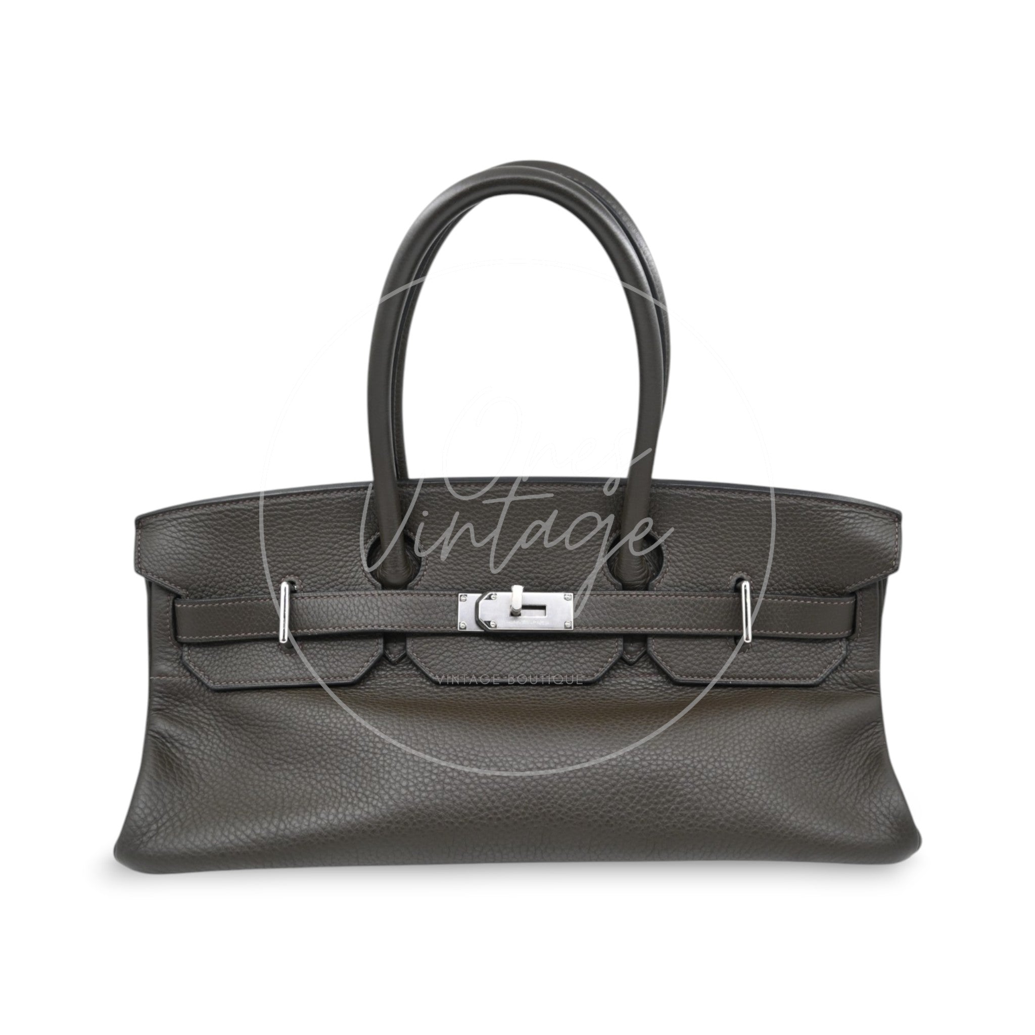 Hermes Shoulder Birkin bag in Graphite clemence leather with silver-tone hardware
